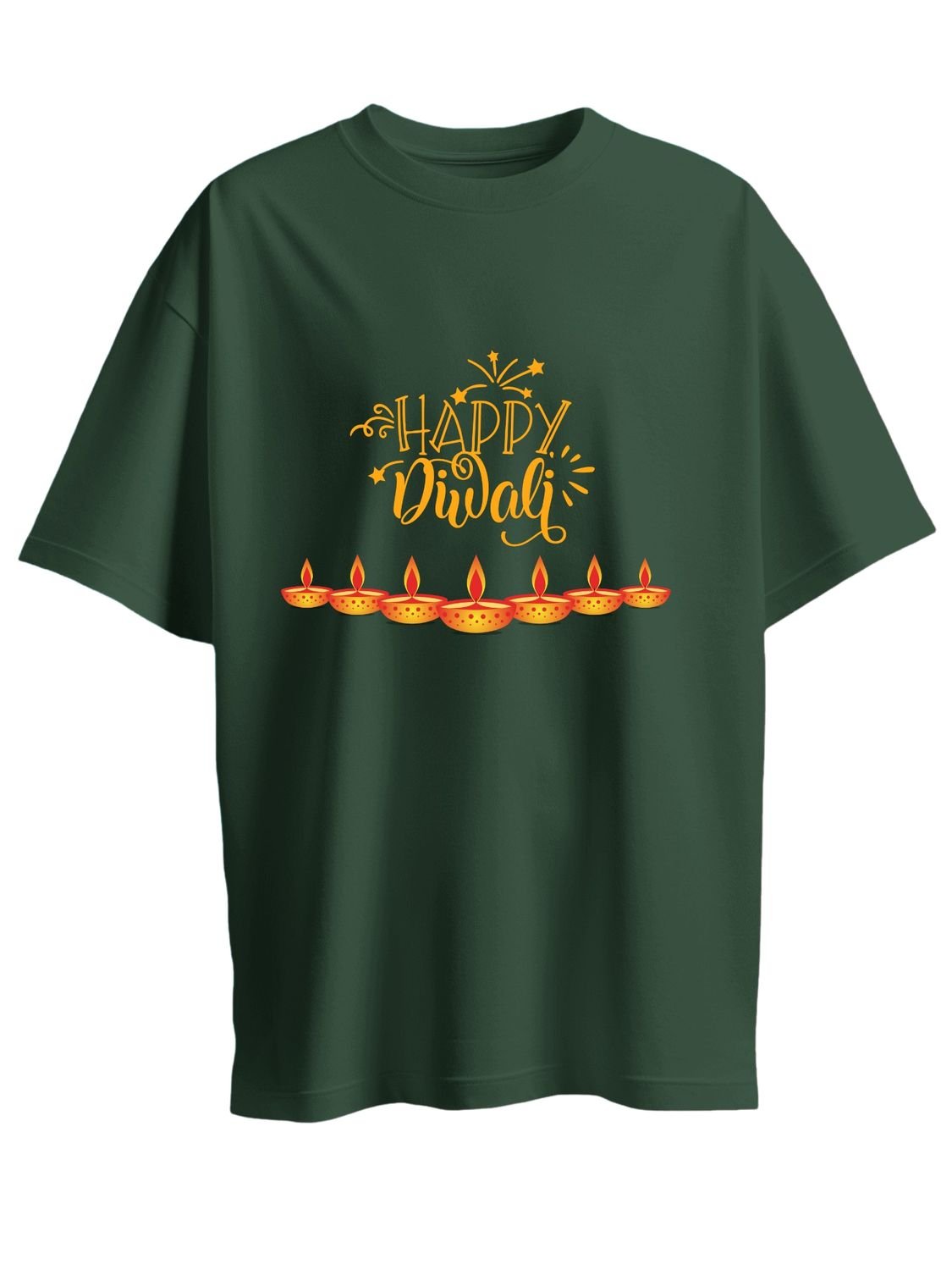 Roads to India® T-Shirt for Men – 100% Cotton Happy Diwali Half Sleeve Round Neck Graphic Print Tee | Unisex Regular & Oversized Fit | 180/220 GSM | S–5XL | Black, Navy Blue, Olive