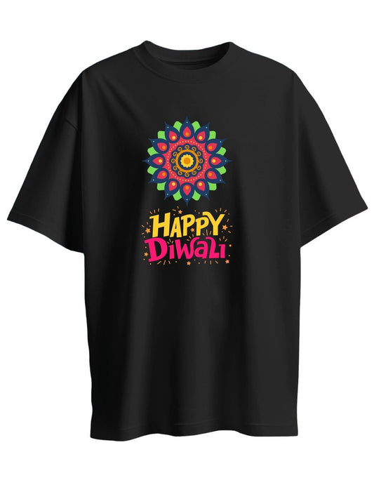Roads to India® T-Shirt for Men – 100% Cotton Celebrate Diwali Half Sleeve Round Neck Graphic Print Tee | Unisex Regular & Oversized Fit | 180/220 GSM | S–5XL | Black, Navy Blue, Olive Green