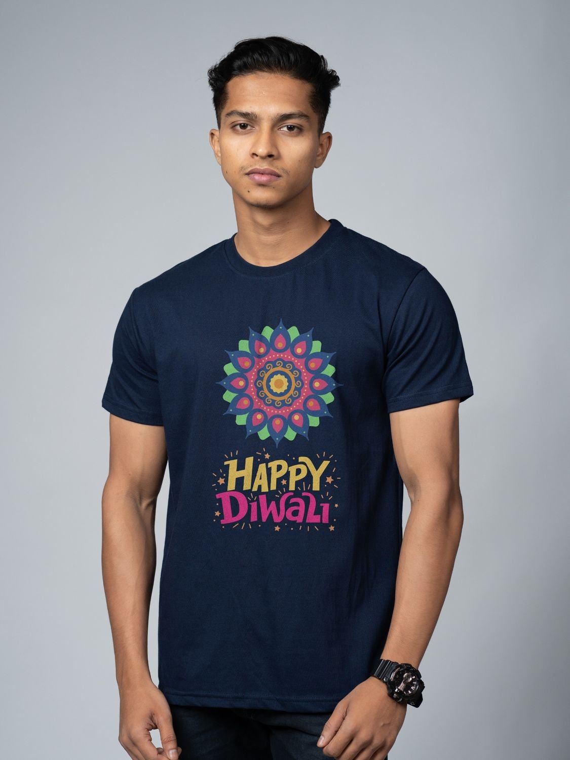 Roads to India® T-Shirt for Men – 100% Cotton Celebrate Diwali Half Sleeve Round Neck Graphic Print Tee | Unisex Regular & Oversized Fit | 180/220 GSM | S–5XL | Black, Navy Blue, Olive Green