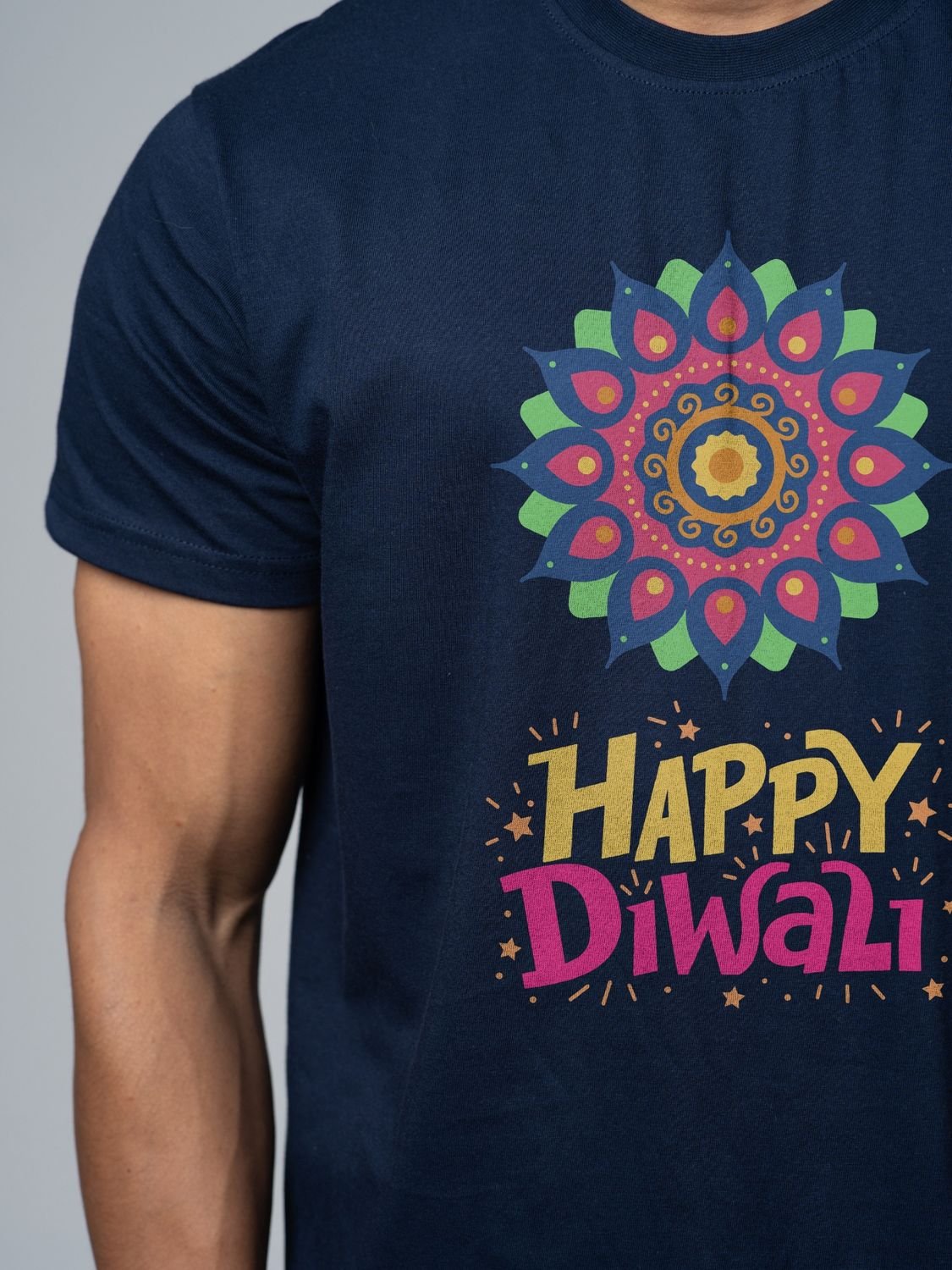 Roads to India® T-Shirt for Men – 100% Cotton Celebrate Diwali Half Sleeve Round Neck Graphic Print Tee | Unisex Regular & Oversized Fit | 180/220 GSM | S–5XL | Black, Navy Blue, Olive Green
