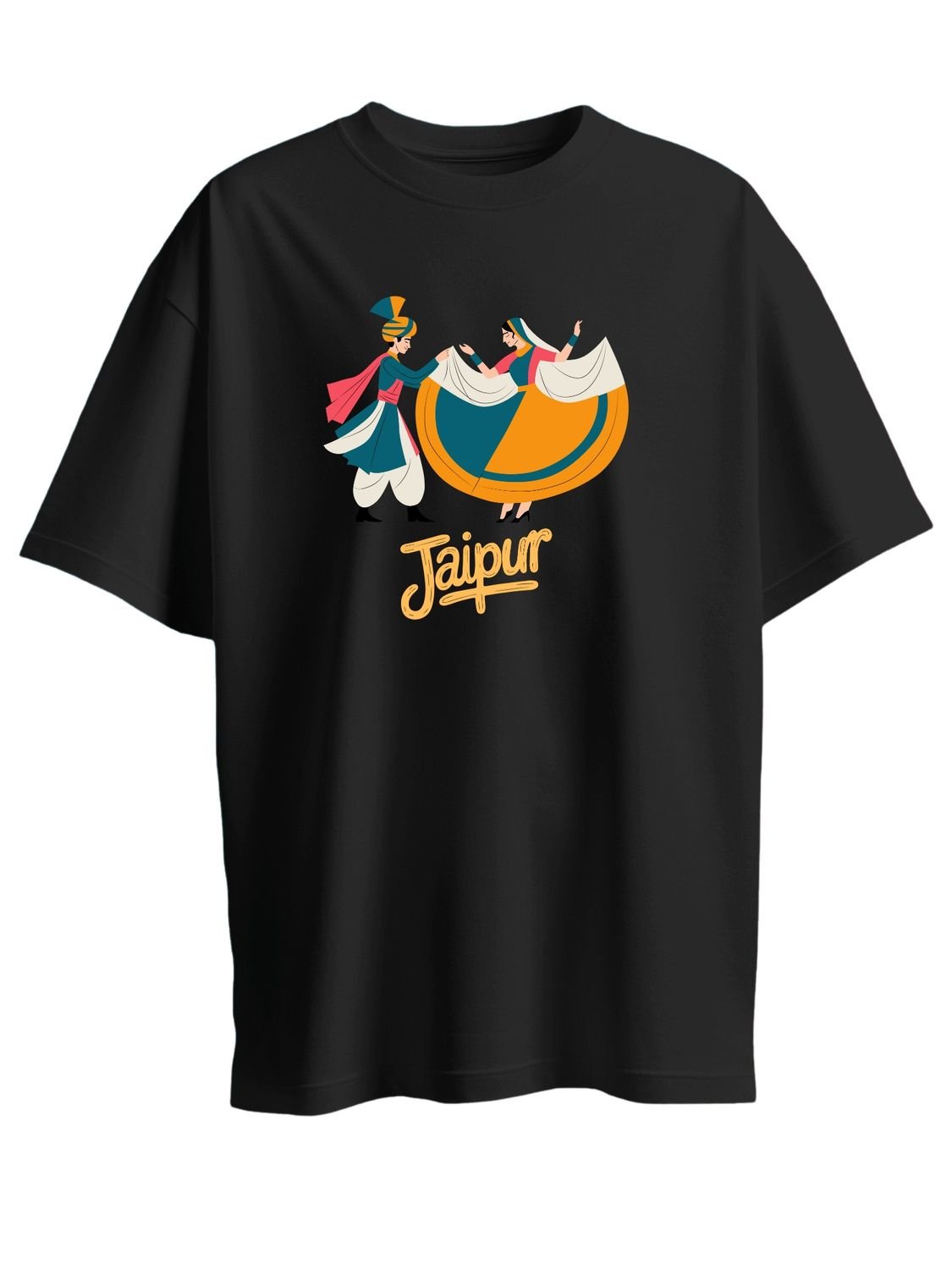 Roads to India® Pure Cotton Regular, Oversized Travel t-shirt for Men - Explore Jaipur Rajasthan - Unisex Round Neck Printed Casual fit Drop Shoulder 180-220 GSM | S - 5XL | Black