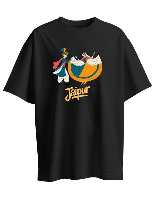 Roads to India® Pure Cotton Regular, Oversized Travel t-shirt for Men - Explore Jaipur Rajasthan - Unisex Round Neck Printed Casual fit Drop Shoulder 180-220 GSM | S - 5XL | Black