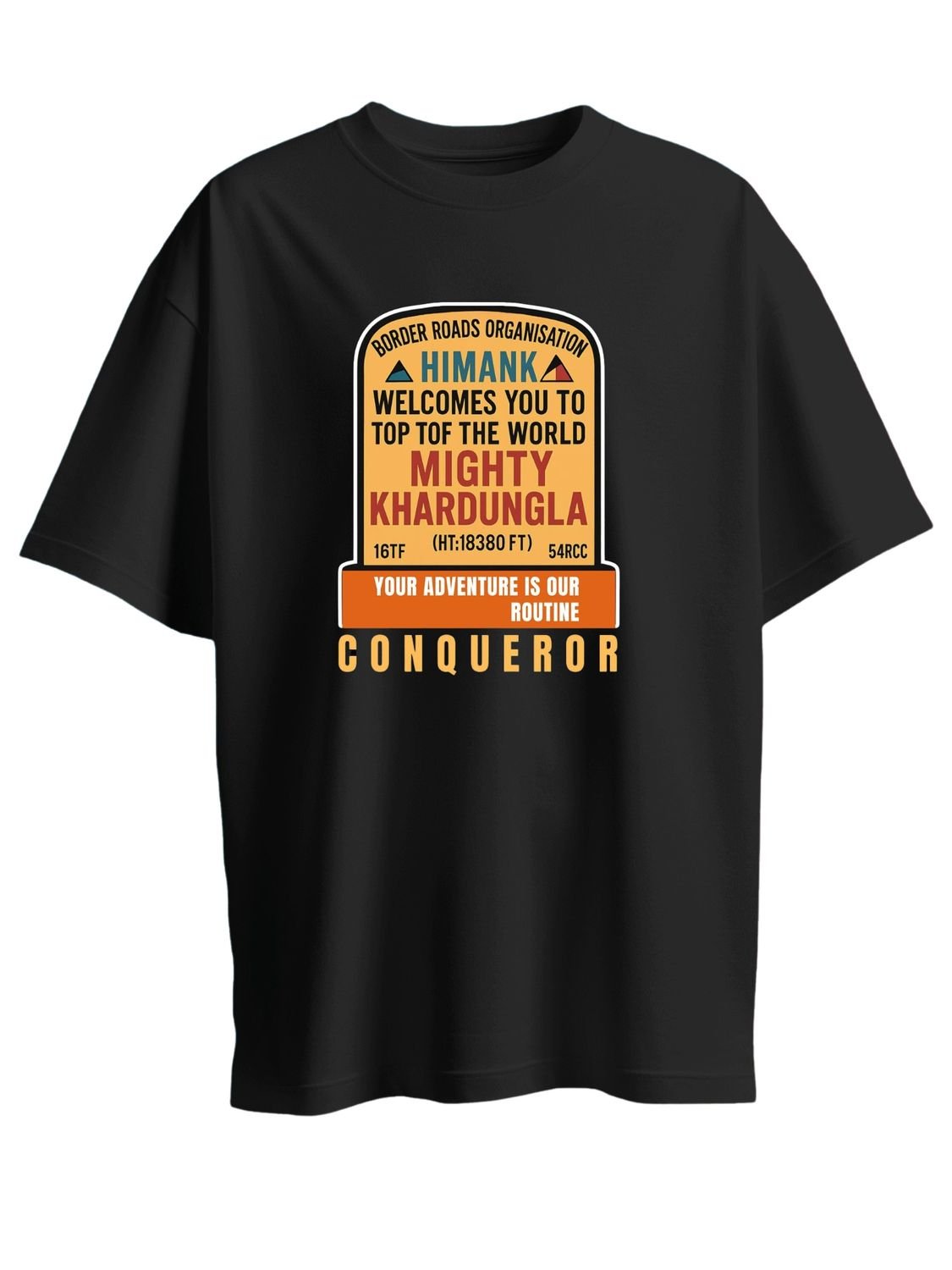 Roads to India® Men's Pure Cotton Trekking T-Shirt – Khardung La Graphic Tee | Unisex Fit (Regular & Oversized) | 180/220 GSM | Half Sleeve, Round Neck | S–5XL | Black, Navy Blue