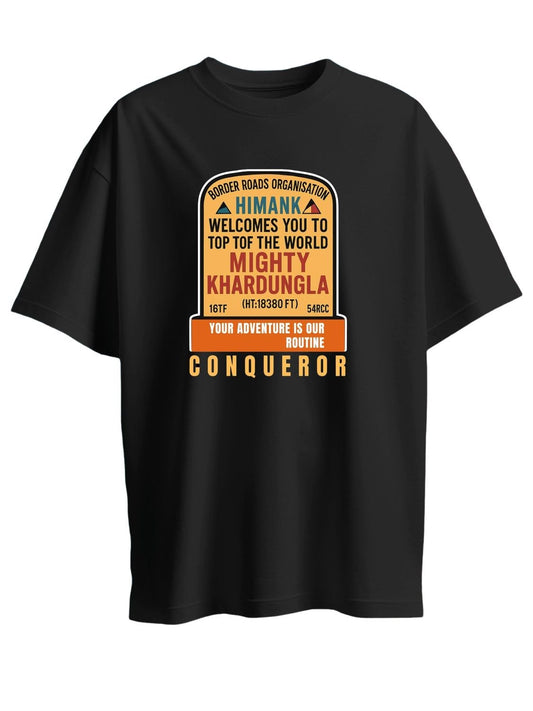 Roads to India® Men's Pure Cotton Trekking T-Shirt – Khardung La Graphic Tee | Unisex Fit (Regular & Oversized) | 180/220 GSM | Half Sleeve, Round Neck | S–5XL | Black, Navy Blue