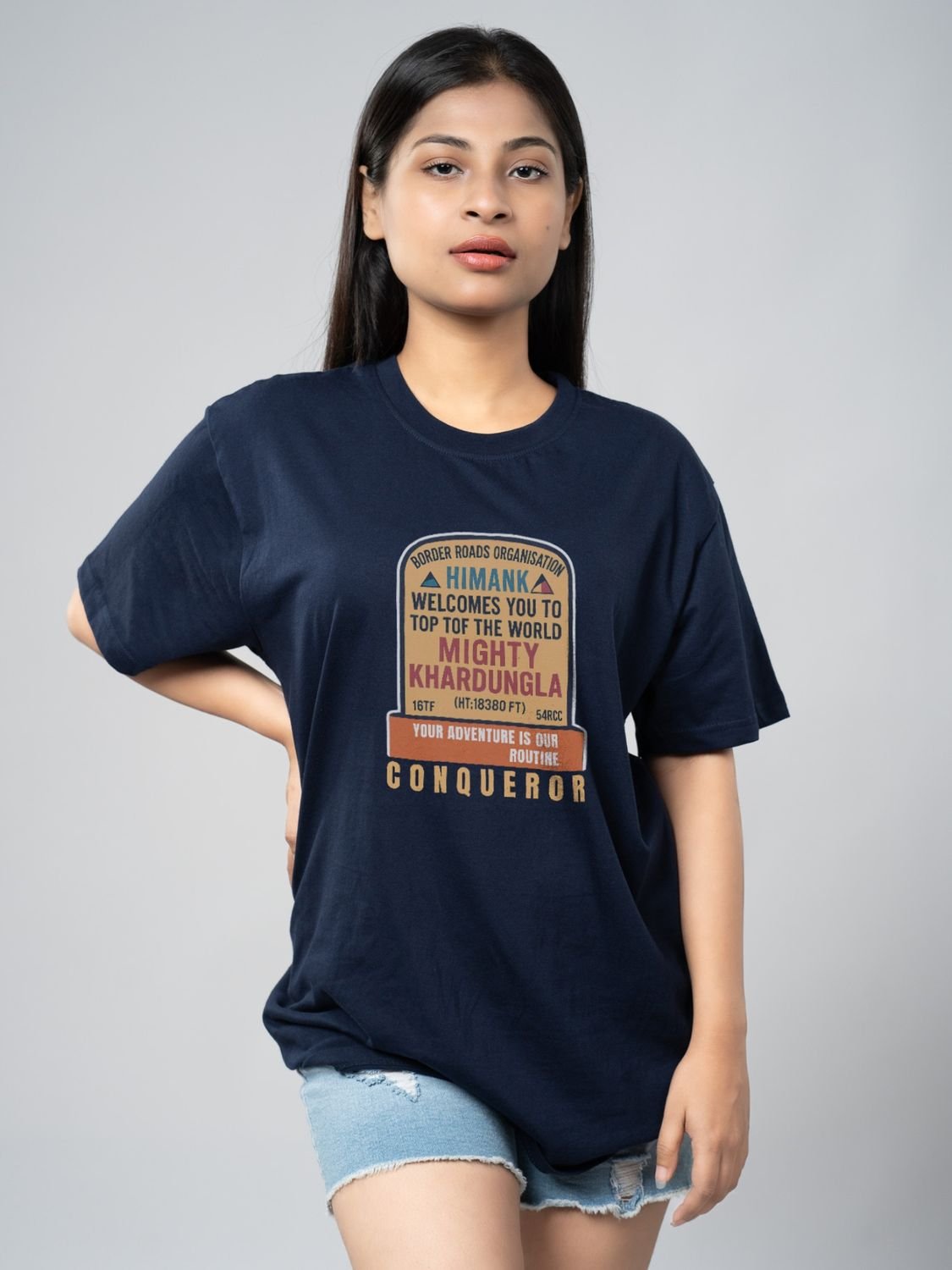 Roads to India® Men's Pure Cotton Trekking T-Shirt – Khardung La Graphic Tee | Unisex Fit (Regular & Oversized) | 180/220 GSM | Half Sleeve, Round Neck | S–5XL | Black, Navy Blue