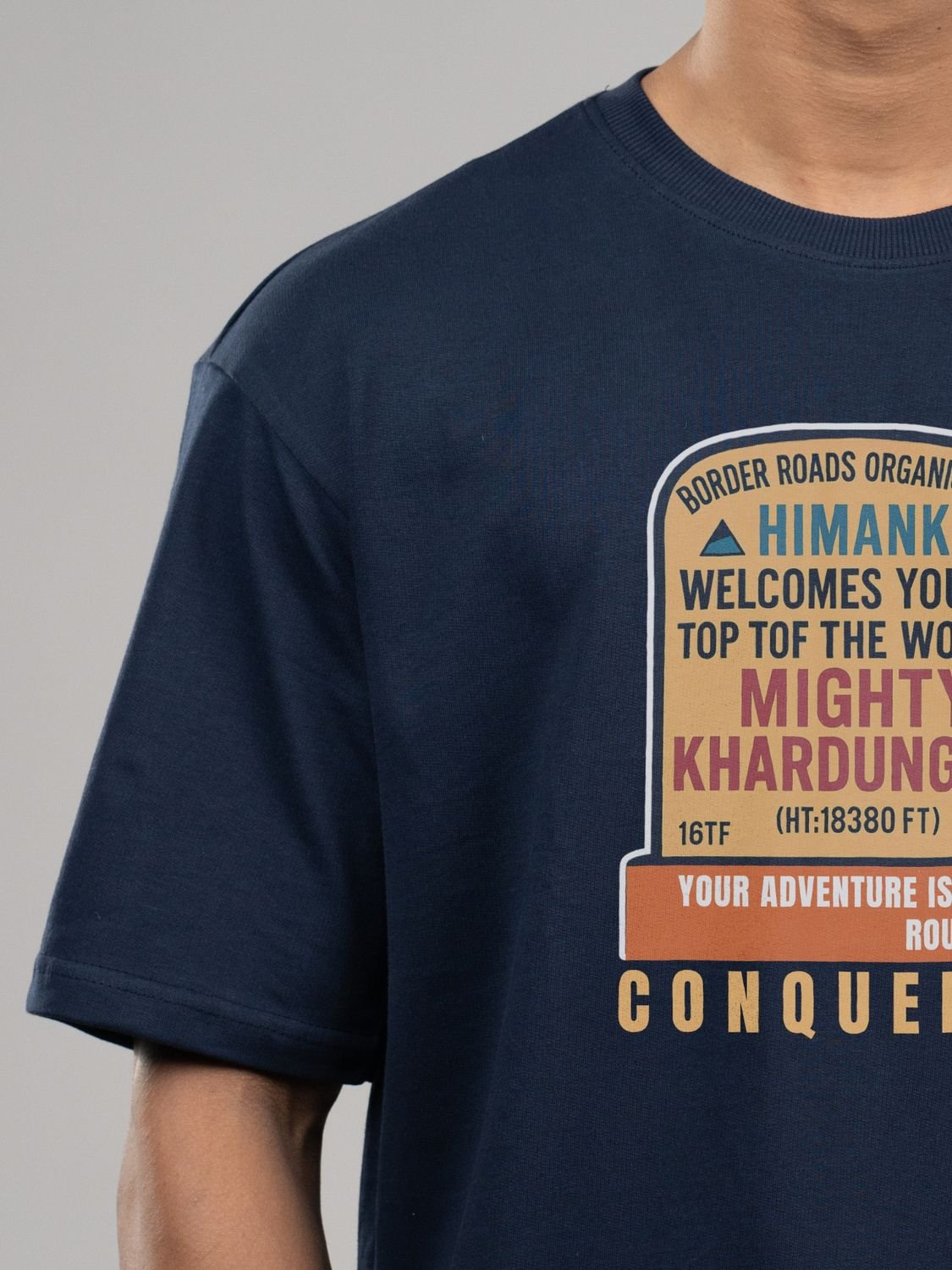 Roads to India® Men's Pure Cotton Trekking T-Shirt – Khardung La Graphic Tee | Unisex Fit (Regular & Oversized) | 180/220 GSM | Half Sleeve, Round Neck | S–5XL | Black, Navy Blue