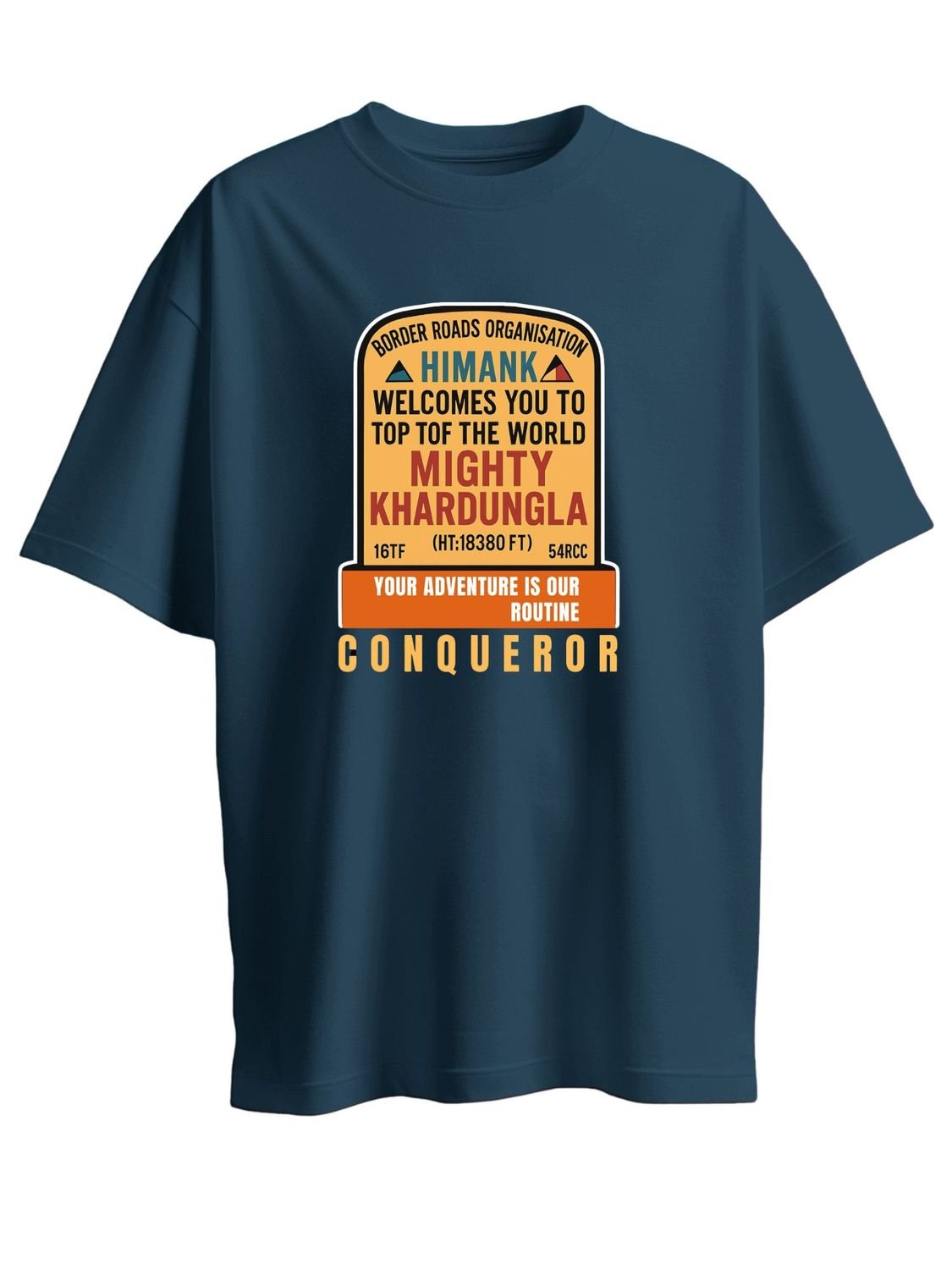 Roads to India® Men's Pure Cotton Trekking T-Shirt – Khardung La Graphic Tee | Unisex Fit (Regular & Oversized) | 180/220 GSM | Half Sleeve, Round Neck | S–5XL | Black, Navy Blue