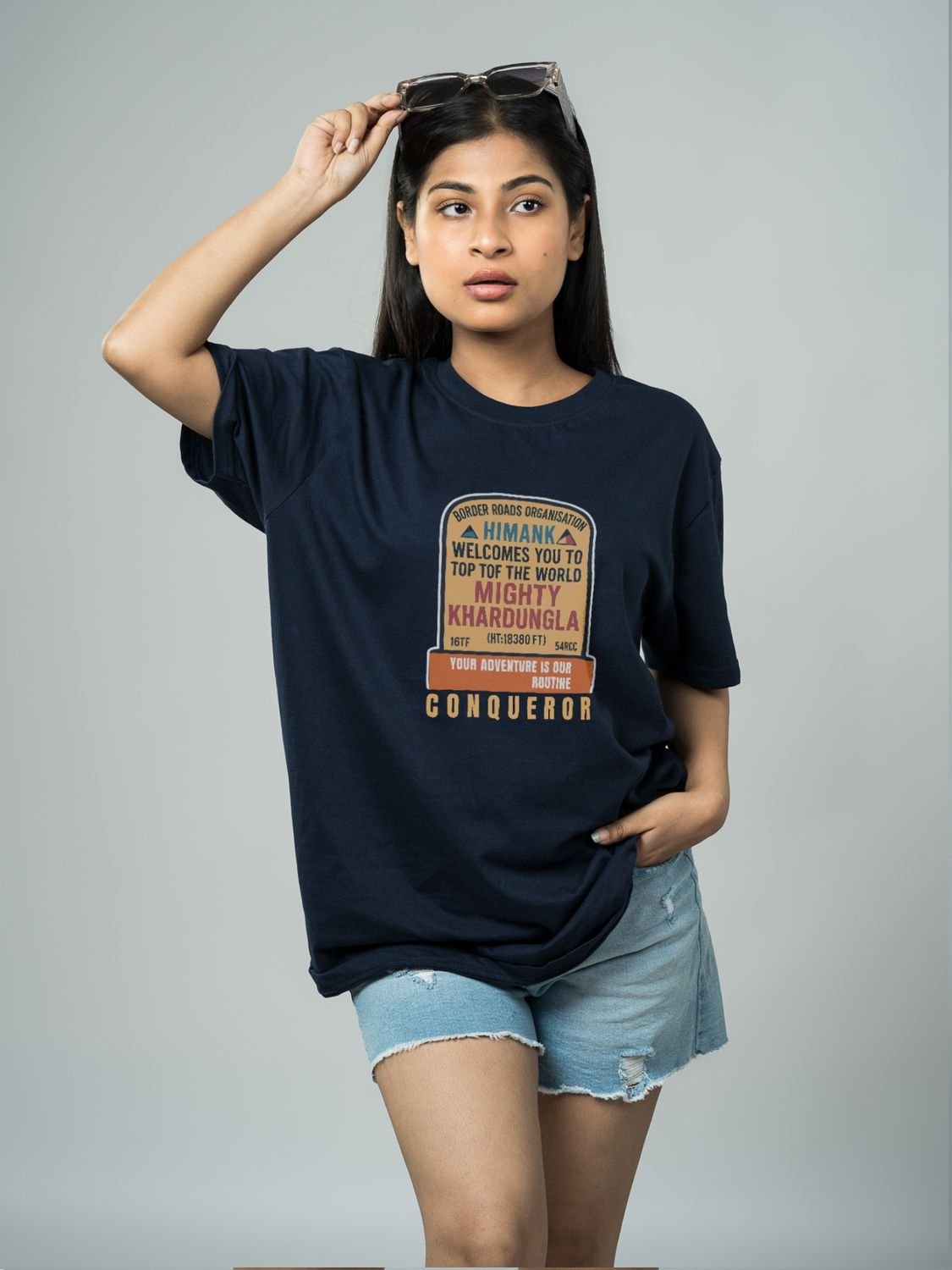 Roads to India® Men's Pure Cotton Trekking T-Shirt – Khardung La Graphic Tee | Unisex Fit (Regular & Oversized) | 180/220 GSM | Half Sleeve, Round Neck | S–5XL | Black, Navy Blue