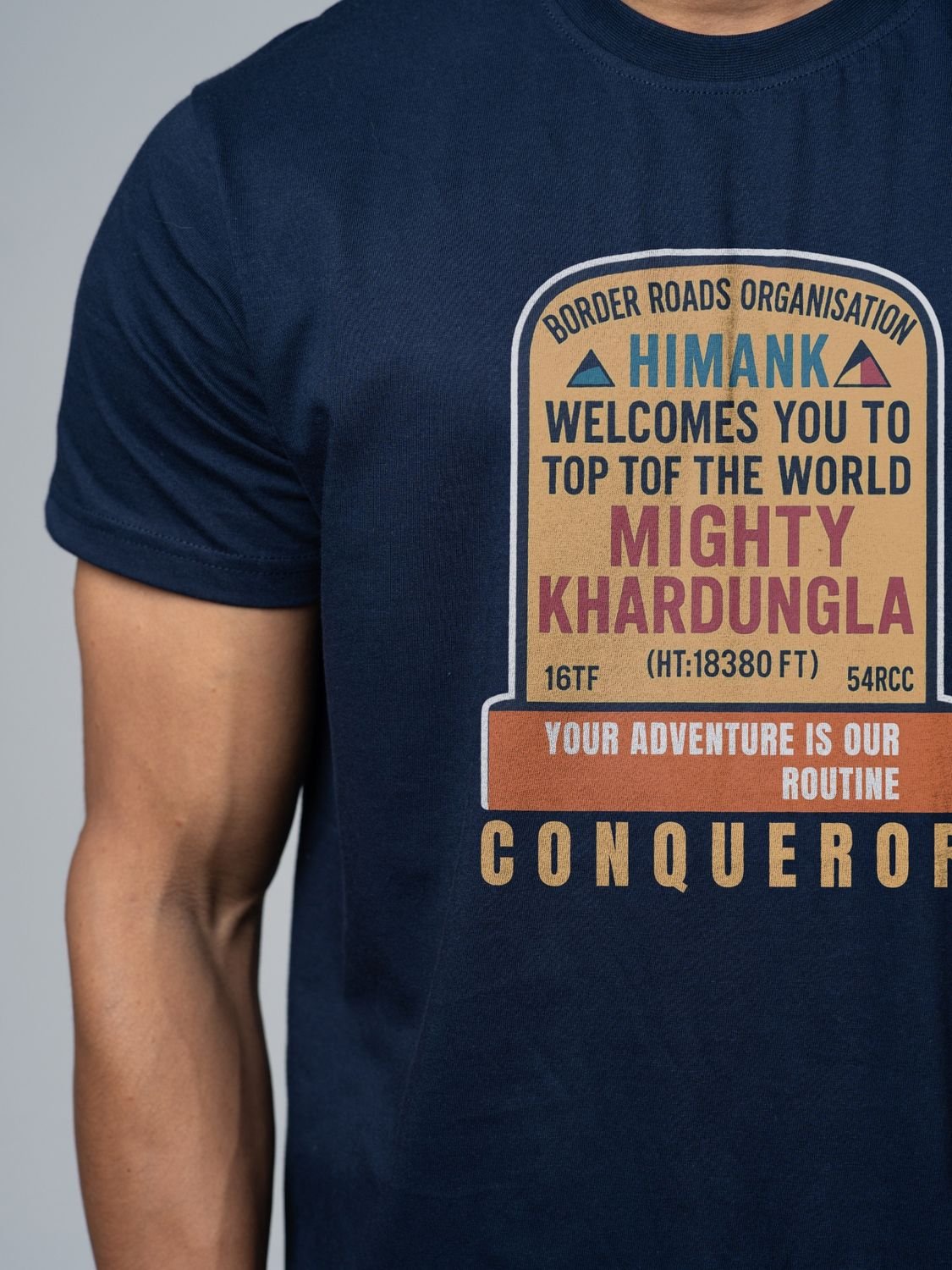 Roads to India® Men's Pure Cotton Trekking T-Shirt – Khardung La Graphic Tee | Unisex Fit (Regular & Oversized) | 180/220 GSM | Half Sleeve, Round Neck | S–5XL | Black, Navy Blue