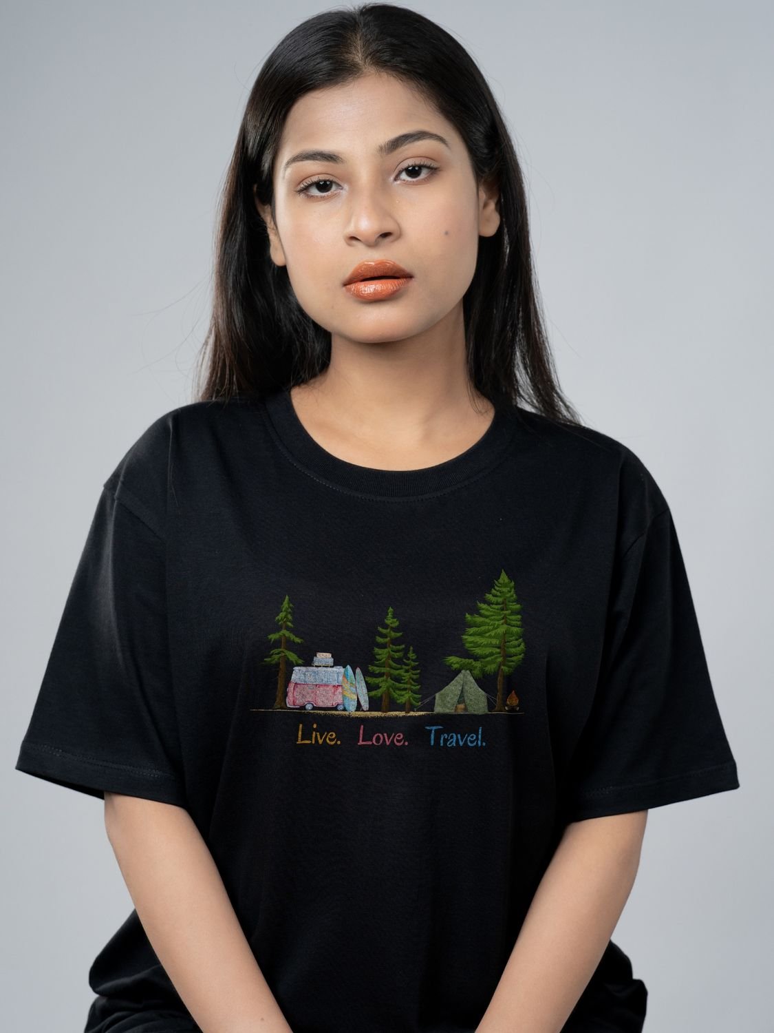 Roads to India® Cotton T-Shirt for Men – Live Life Travel Graphic Print Tee | Half Sleeve Round Neck | Unisex Regular & Oversized Fit | 180/220 GSM | Black, Grey, White | S to 5XL