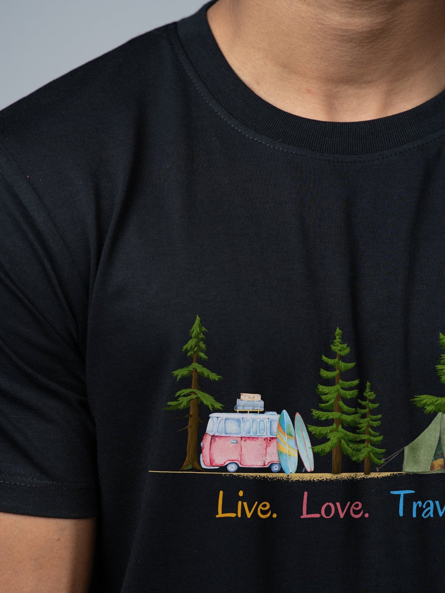 Roads to India® Cotton T-Shirt for Men – Live Life Travel Graphic Print Tee | Half Sleeve Round Neck | Unisex Regular & Oversized Fit | 180/220 GSM | Black, Grey, White | S to 5XL