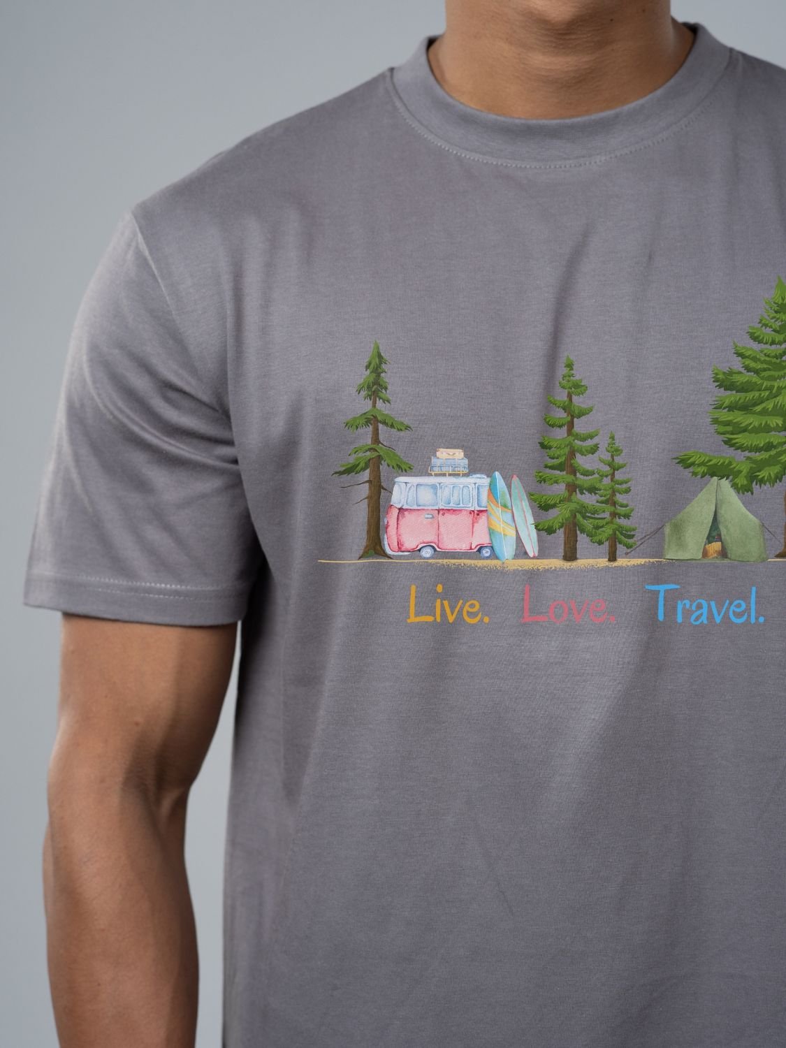 Roads to India® Cotton T-Shirt for Men – Live Life Travel Graphic Print Tee | Half Sleeve Round Neck | Unisex Regular & Oversized Fit | 180/220 GSM | Black, Grey, White | S to 5XL