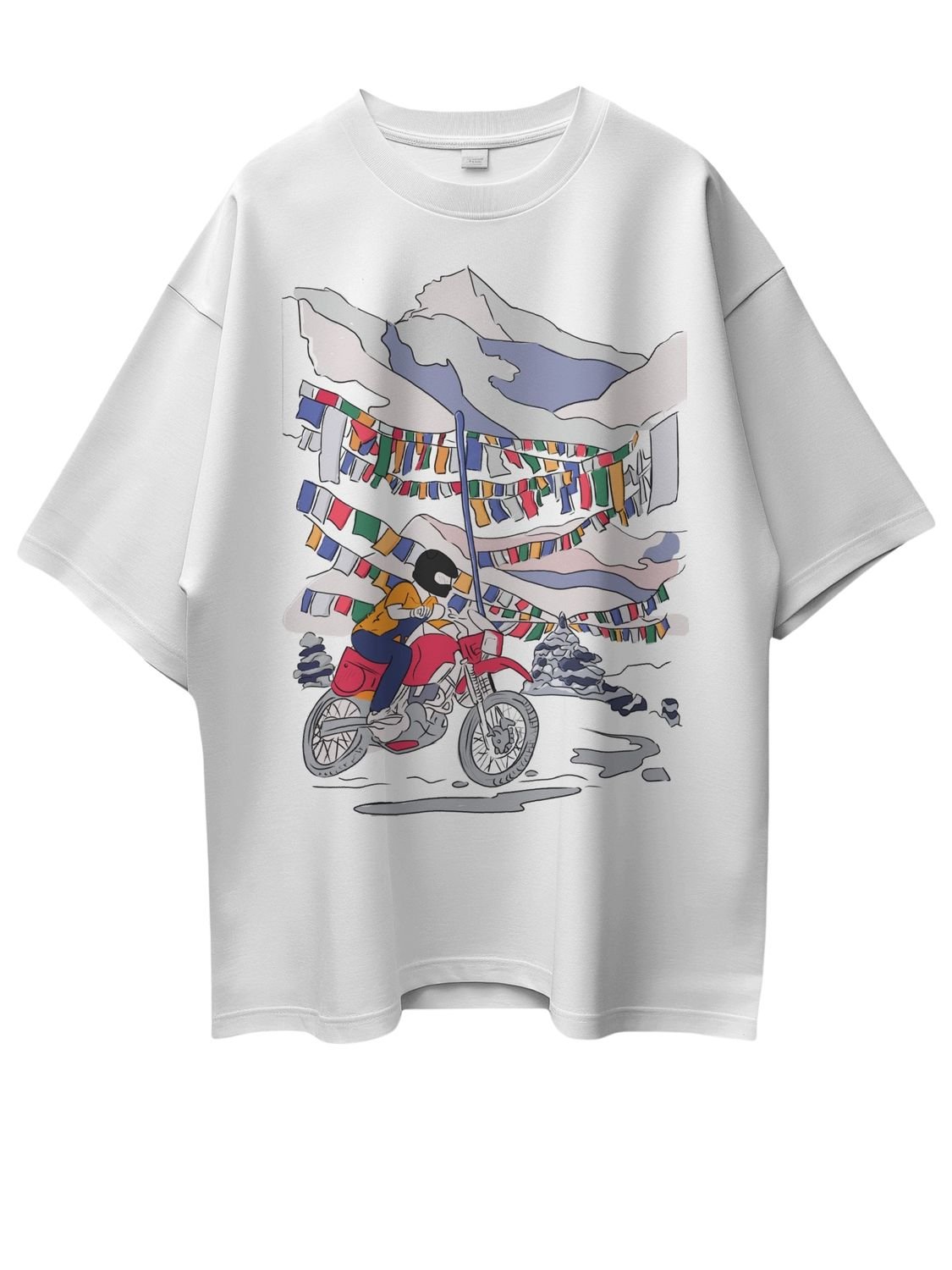 Roads to India® Men's Cotton Trekking T-Shirt – Ladakh Adventure Graphic Tee | Unisex Fit (Regular & Oversized) | 180/220 GSM | Half Sleeve, Round Neck | S–5XL | White