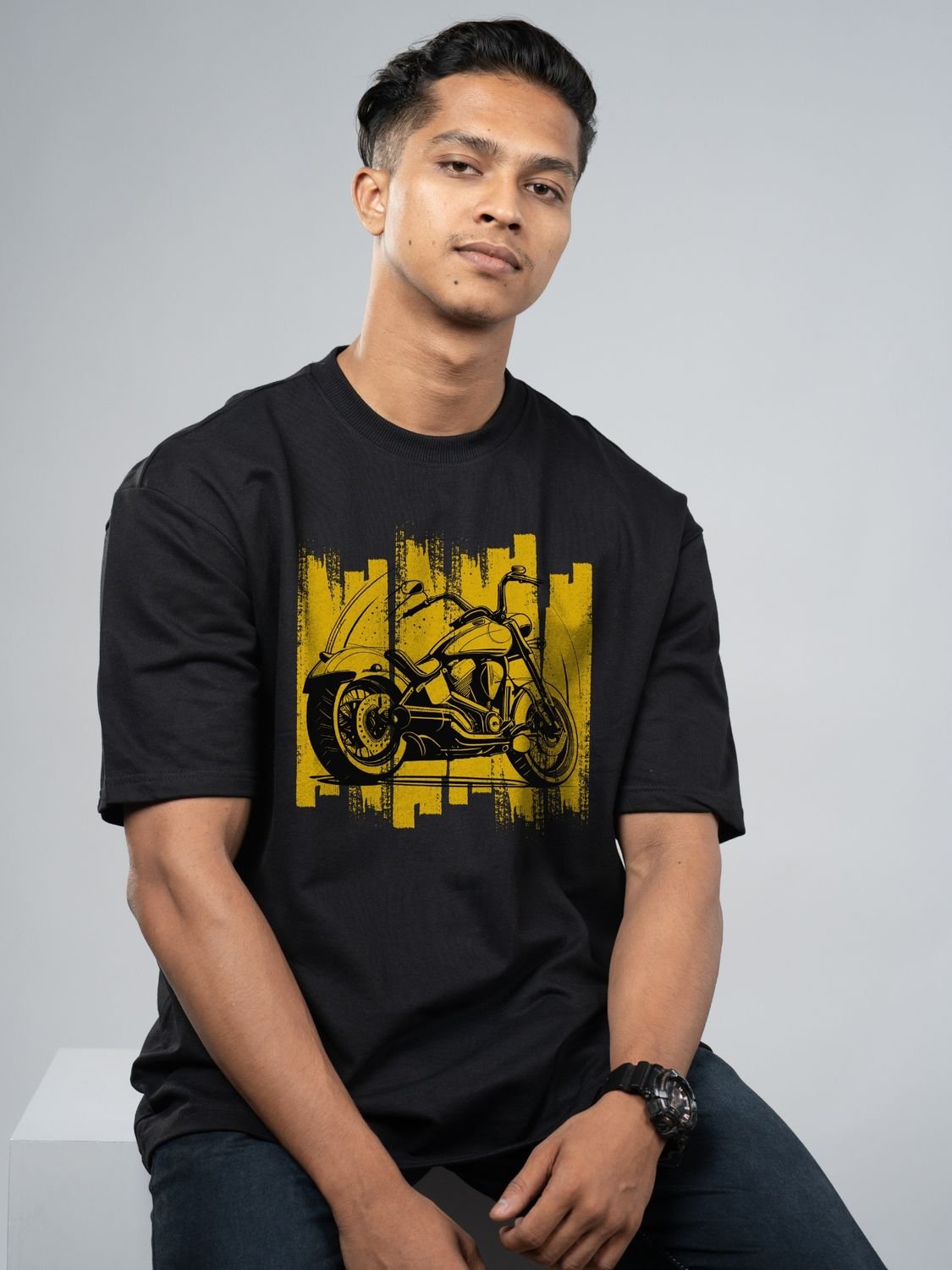 Roads to India® Men's Pure Cotton Travel T-Shirt – Ladakh Rider Graphic Tee Drop Shoulder, Unisex Regular & Oversized | 180/220 GSM | Half Sleeve, Round Neck | Sizes S–5XL | Black, Navy Blue