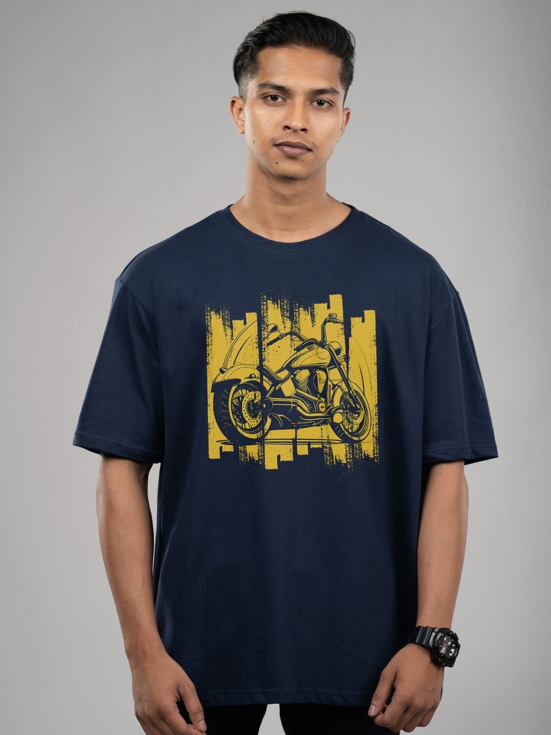 Roads to India® Men's Pure Cotton Travel T-Shirt – Ladakh Rider Graphic Tee Drop Shoulder, Unisex Regular & Oversized | 180/220 GSM | Half Sleeve, Round Neck | Sizes S–5XL | Black, Navy Blue