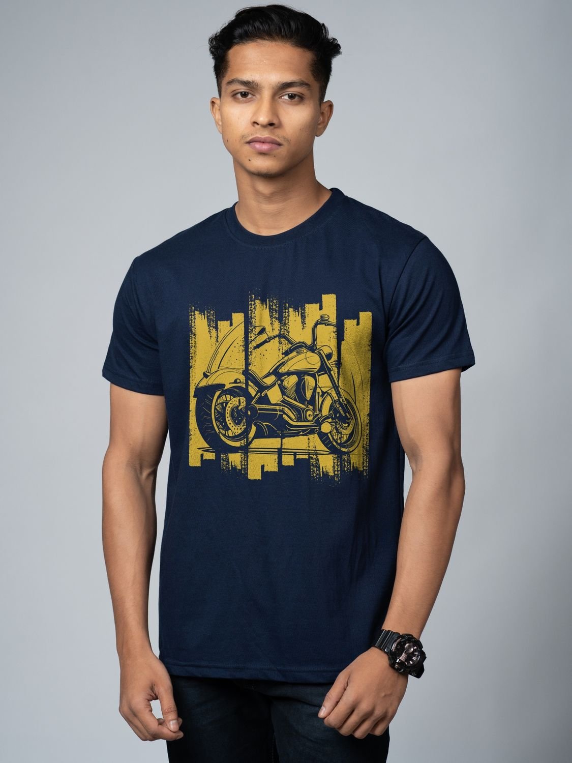 Roads to India® Men's Pure Cotton Travel T-Shirt – Ladakh Rider Graphic Tee Drop Shoulder, Unisex Regular & Oversized | 180/220 GSM | Half Sleeve, Round Neck | Sizes S–5XL | Black, Navy Blue