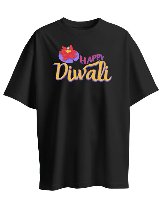 Roads to India® T-Shirt for Men – 100% Cotton Diwali Celebration Half Sleeve Round Neck Graphic Print Tee | Unisex Regular & Oversized Fit | 180/220 GSM | S–5XL | Black