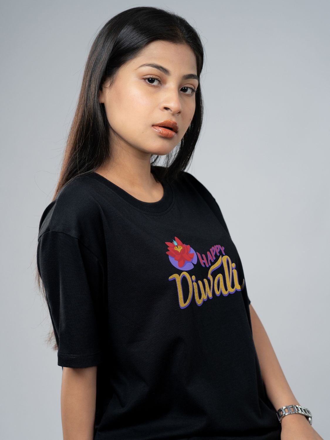Roads to India® T-Shirt for Men – 100% Cotton Diwali Celebration Half Sleeve Round Neck Graphic Print Tee | Unisex Regular & Oversized Fit | 180/220 GSM | S–5XL | Black