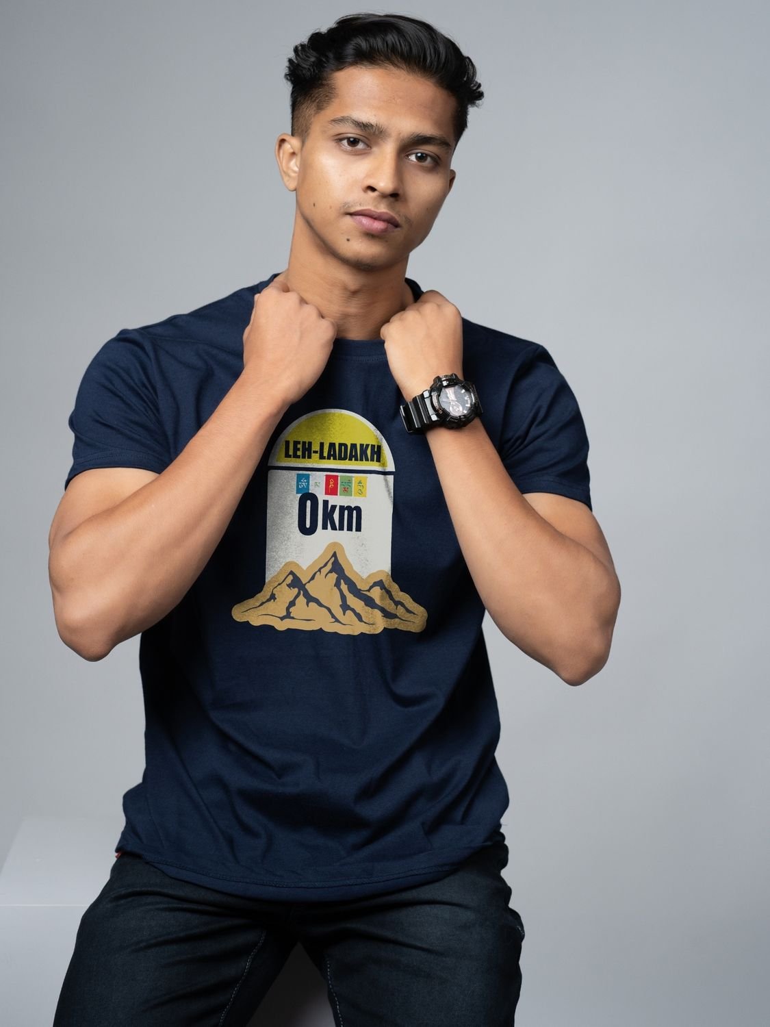 Roads to India® Cotton T-Shirt for Men – Start Your Dream Tour Graphic Print Tee | Half Sleeve Round Neck | Unisex Regular & Oversized Fit | 180/220 GSM | Black, Navy Blue | S to 5XL
