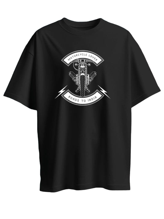 Roads to India® T-Shirt for Men – 100% Cotton Motorcycle Lover Half Sleeve Round Neck Graphic Print Tee | Regular & Oversized Fit | 180/220 GSM | S–5XL | Navy Blue, Red, Olive Green, Black