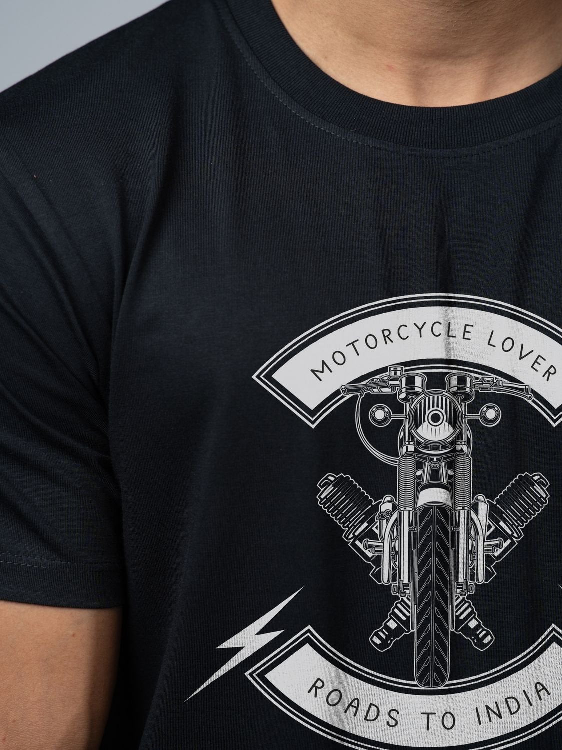 Roads to India® T-Shirt for Men – 100% Cotton Motorcycle Lover Half Sleeve Round Neck Graphic Print Tee | Regular & Oversized Fit | 180/220 GSM | S–5XL | Navy Blue, Red, Olive Green, Black