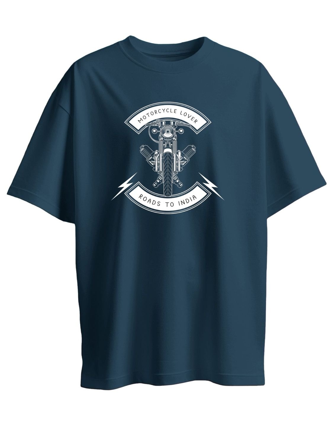 Roads to India® T-Shirt for Men – 100% Cotton Motorcycle Lover Half Sleeve Round Neck Graphic Print Tee | Regular & Oversized Fit | 180/220 GSM | S–5XL | Navy Blue, Red, Olive Green, Black