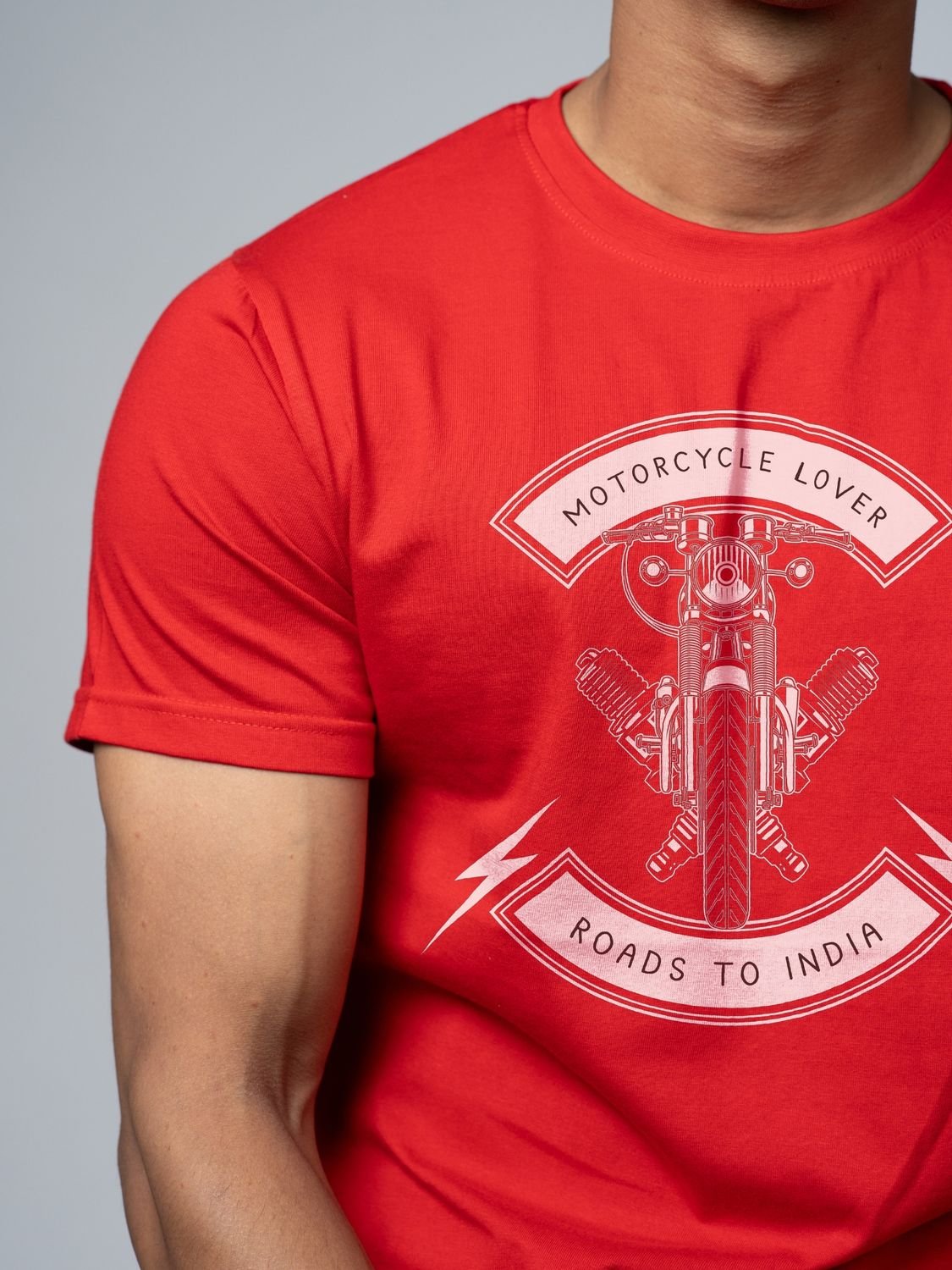 Roads to India® T-Shirt for Men – 100% Cotton Motorcycle Lover Half Sleeve Round Neck Graphic Print Tee | Regular & Oversized Fit | 180/220 GSM | S–5XL | Navy Blue, Red, Olive Green, Black