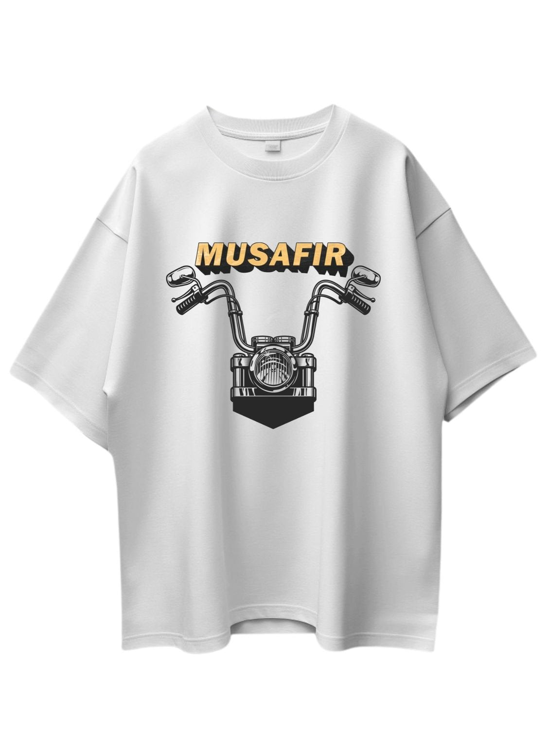 Roads to India® T-Shirt for Men – 100% Cotton Musafir Half Sleeve Round Neck Graphic Print Tee | Unisex Regular & Oversized Fit | 180/220 GSM | S–5XL | White
