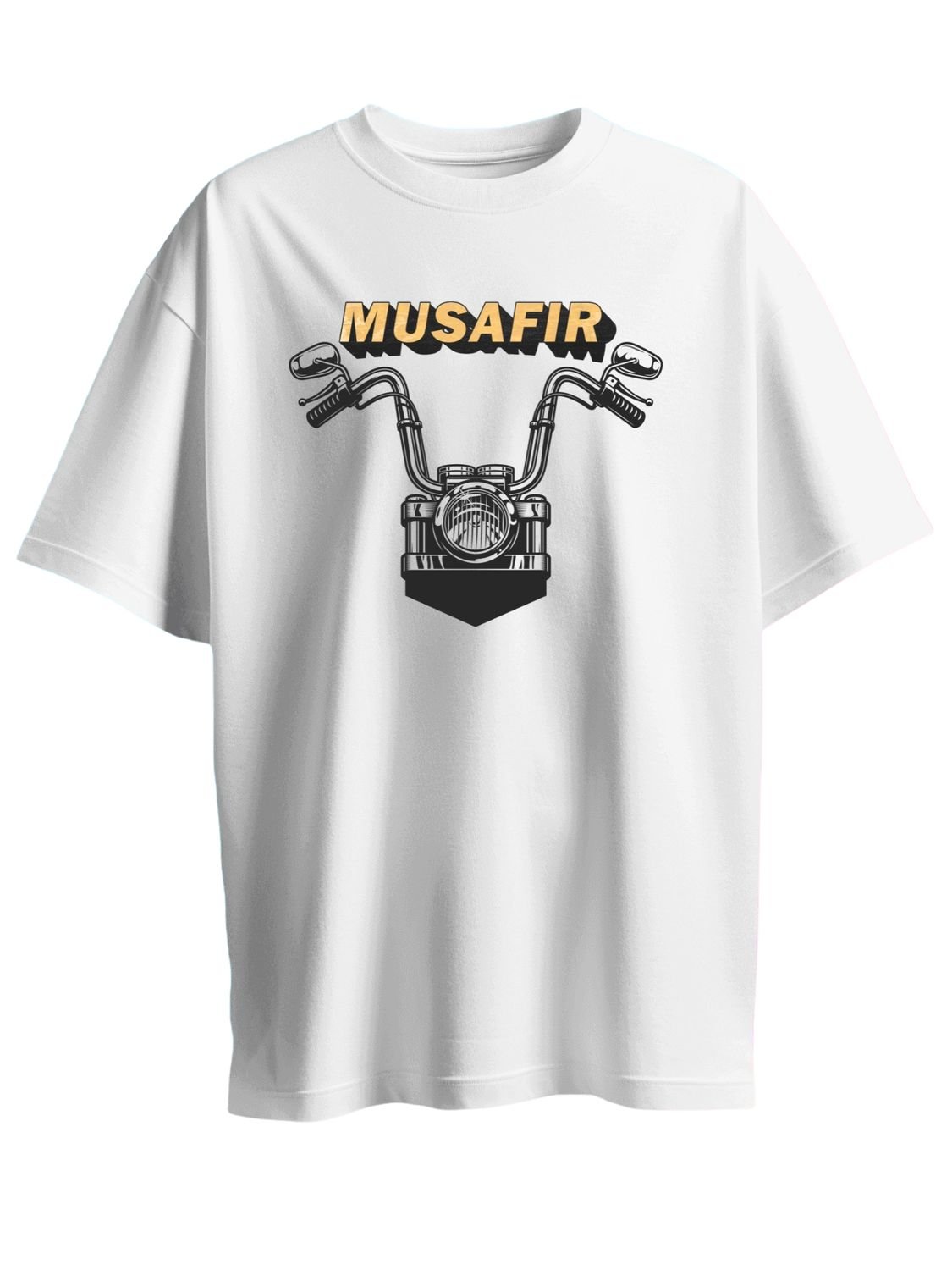 Roads to India® T-Shirt for Men – 100% Cotton Musafir Half Sleeve Round Neck Graphic Print Tee | Unisex Regular & Oversized Fit | 180/220 GSM | S–5XL | White