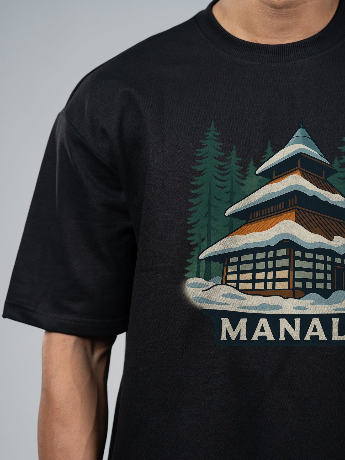 Roads to India® Pure Cotton Regular, Oversized Travel t-shirt for Men - Manali - Unisex Round Neck Printed Casual fit Drop Shoulder 180-220 GSM | S - 5XL | Black, White