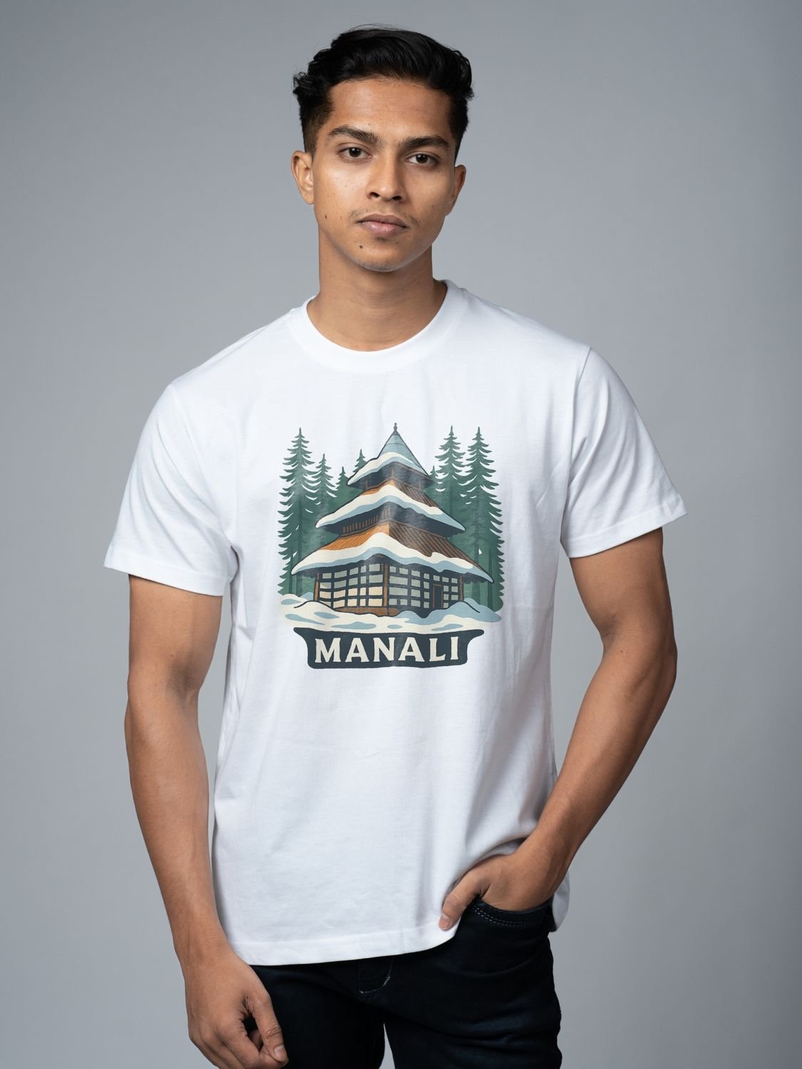 Roads to India® Pure Cotton Regular, Oversized Travel t-shirt for Men - Manali - Unisex Round Neck Printed Casual fit Drop Shoulder 180-220 GSM | S - 5XL | Black, White