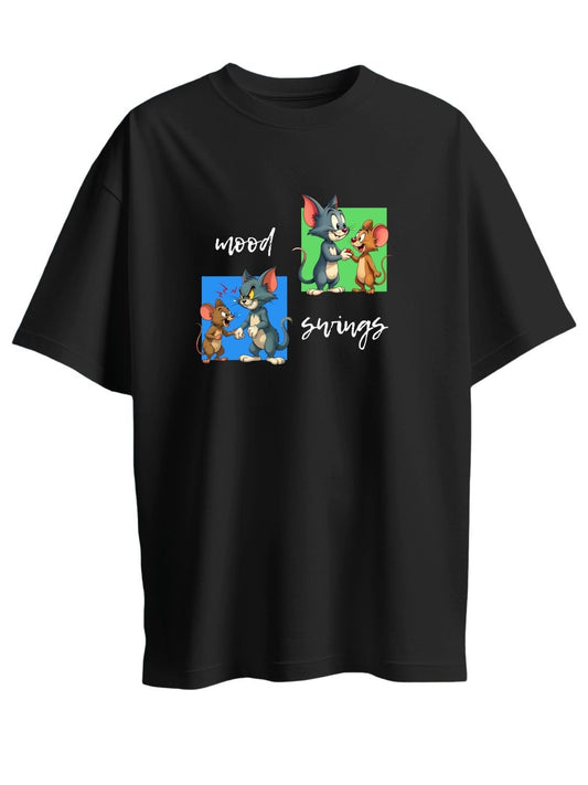 Roads to India® Women's Pure Cotton Travel T-Shirt – Mood Swing Graphic Tee | Drop Shoulder, Women's Fit (Regular & Oversized) | 180/220 GSM | Half Sleeve, Round Neck | Sizes S–5XL | Black, Blue, Red