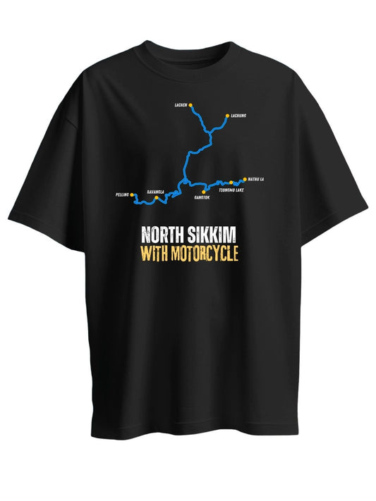 Roads to India® Men's Cotton Motorcycle T-Shirt – North Sikkim with Motorcycle Graphic Tee | Unisex Fit (Regular & Oversized) | 180/220 GSM | Half Sleeve, Round Neck | S–5XL | Black, Navy Blue