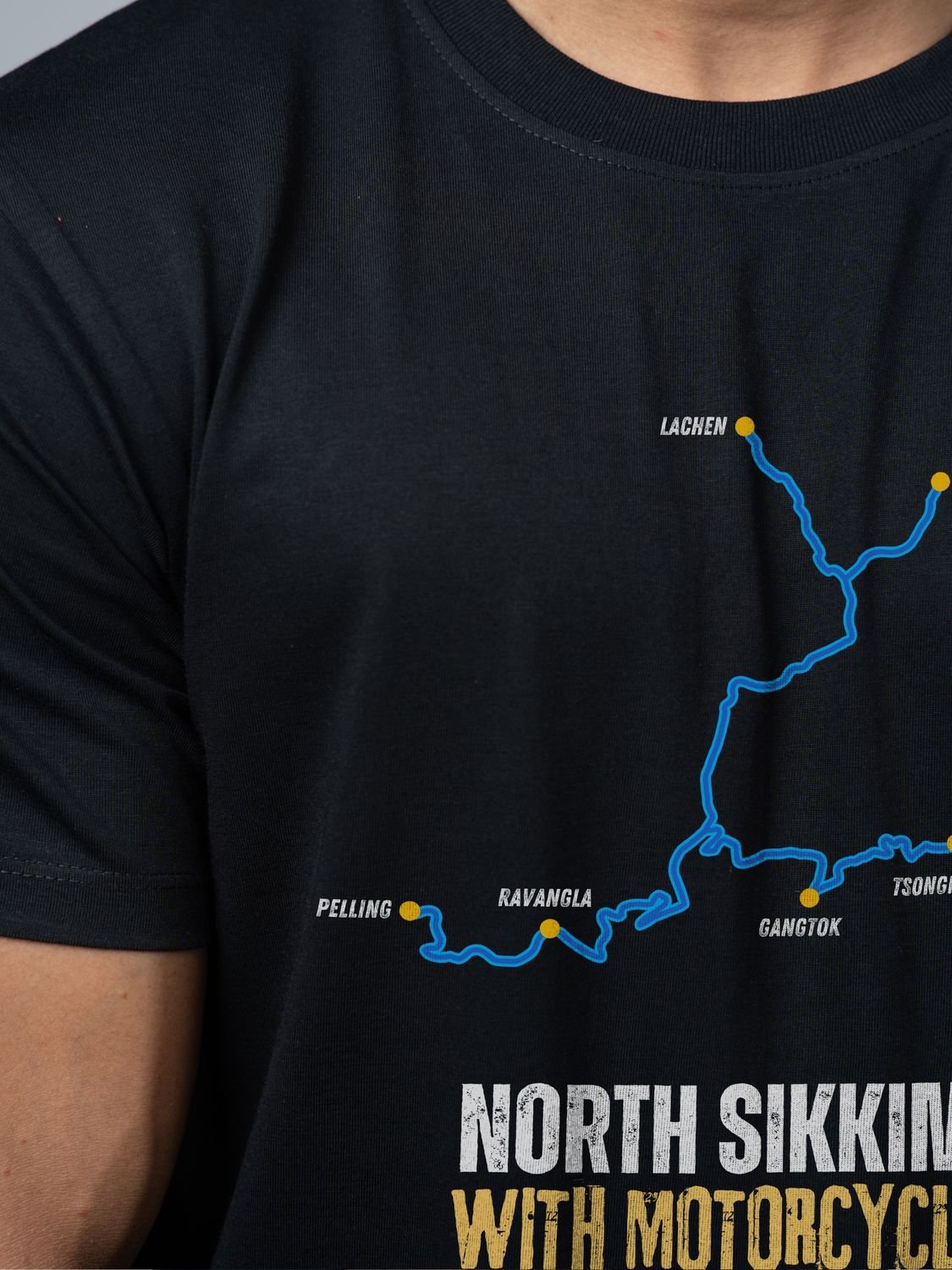 Roads to India® Men's Cotton Motorcycle T-Shirt – North Sikkim with Motorcycle Graphic Tee | Unisex Fit (Regular & Oversized) | 180/220 GSM | Half Sleeve, Round Neck | S–5XL | Black, Navy Blue