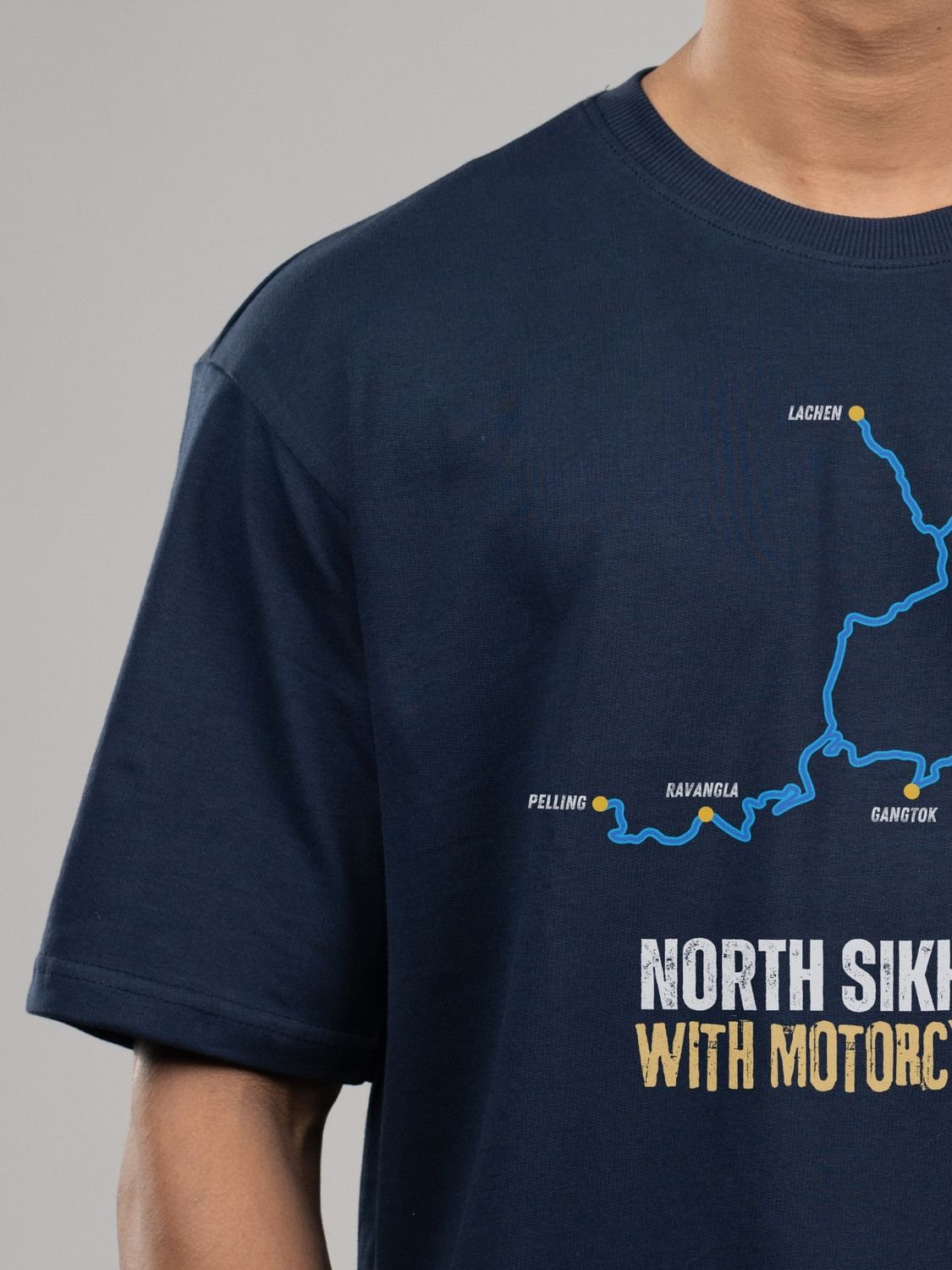 Roads to India® Men's Cotton Motorcycle T-Shirt – North Sikkim with Motorcycle Graphic Tee | Unisex Fit (Regular & Oversized) | 180/220 GSM | Half Sleeve, Round Neck | S–5XL | Black, Navy Blue