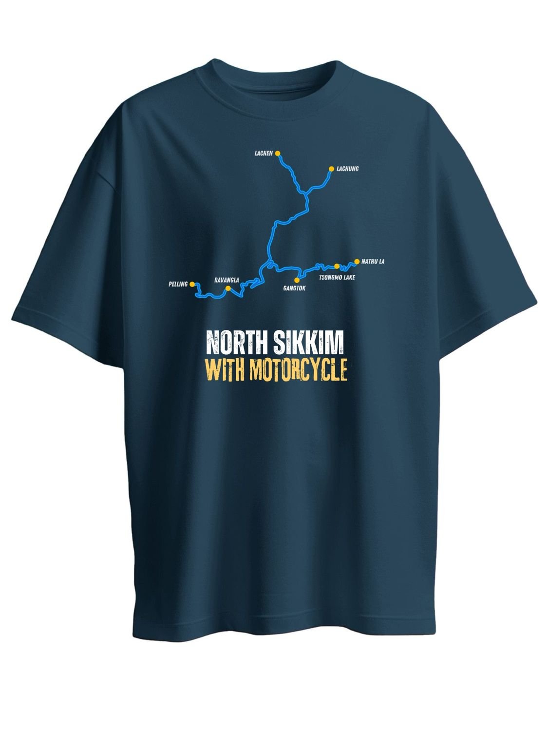 Roads to India® Men's Cotton Motorcycle T-Shirt – North Sikkim with Motorcycle Graphic Tee | Unisex Fit (Regular & Oversized) | 180/220 GSM | Half Sleeve, Round Neck | S–5XL | Black, Navy Blue