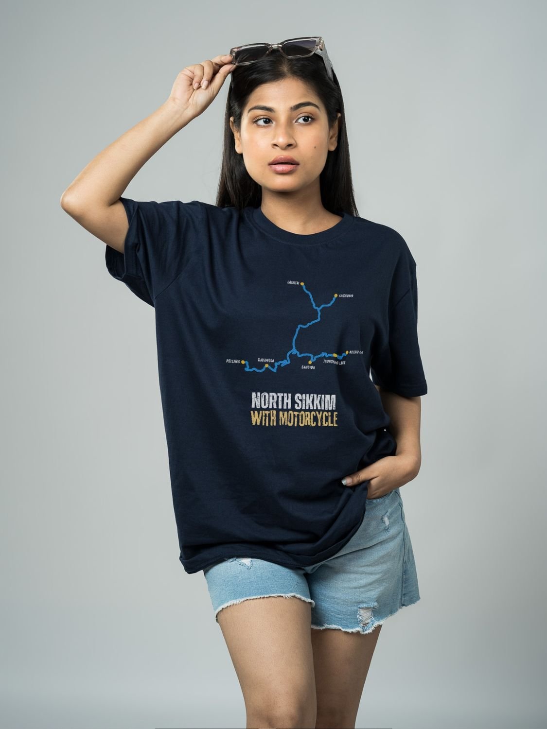 Roads to India® Men's Cotton Motorcycle T-Shirt – North Sikkim with Motorcycle Graphic Tee | Unisex Fit (Regular & Oversized) | 180/220 GSM | Half Sleeve, Round Neck | S–5XL | Black, Navy Blue
