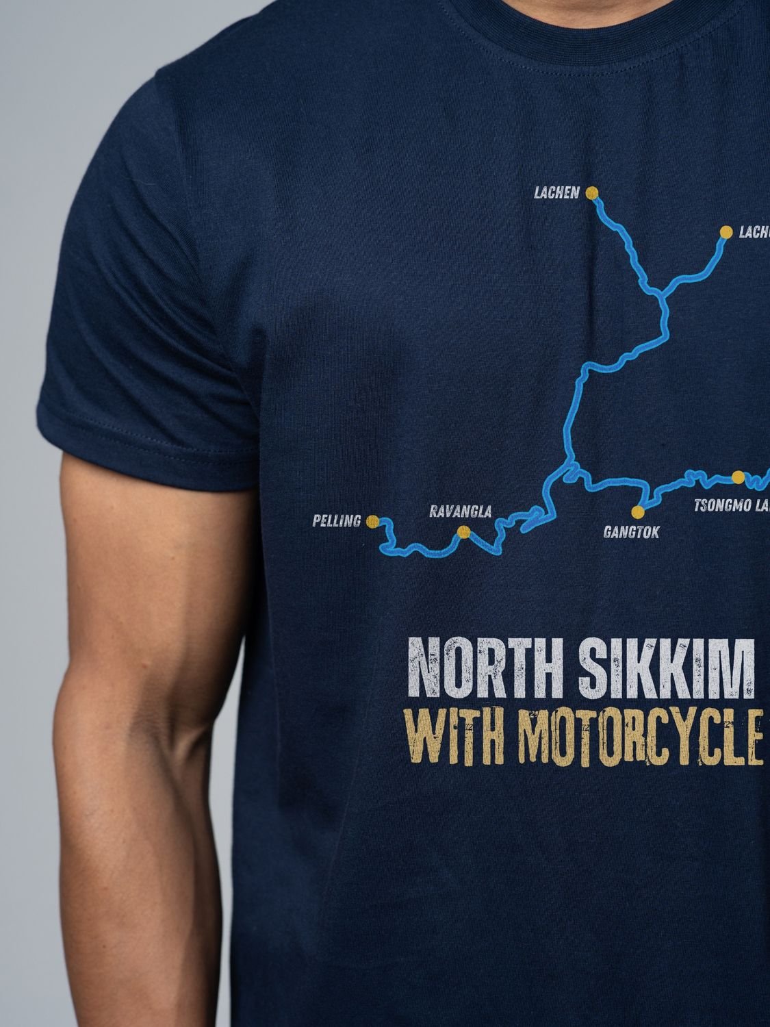 Roads to India® Men's Cotton Motorcycle T-Shirt – North Sikkim with Motorcycle Graphic Tee | Unisex Fit (Regular & Oversized) | 180/220 GSM | Half Sleeve, Round Neck | S–5XL | Black, Navy Blue