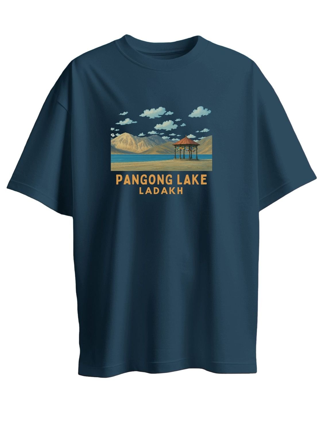 Roads to India® Men's Pure Cotton Travel T-Shirt – Pangong Tso Graphic Tee | Drop Shoulder, Unisex Regular & Oversized | 180/220 GSM | Half Sleeve, Round Neck | Sizes S–5XL | Black, Blue, White, Red
