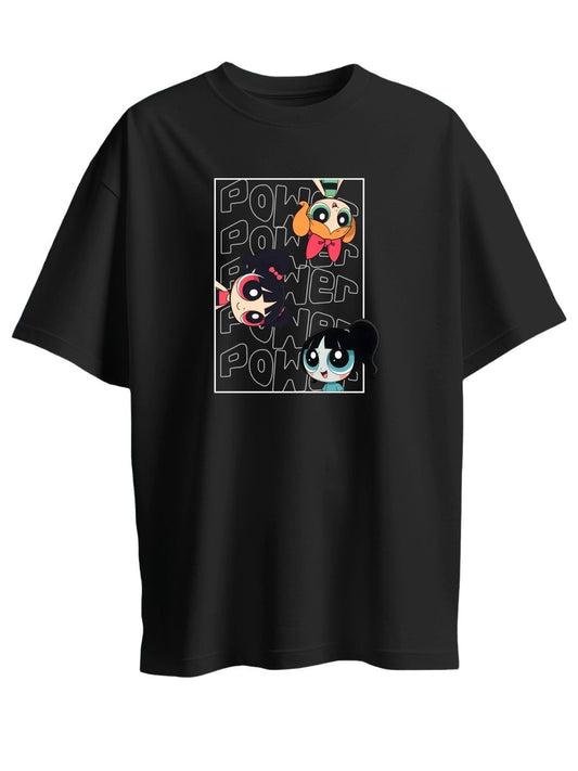 Roads to India® Women's Pure Cotton Travel T-Shirt – Power Puff Girls Graphic Tee | Drop Shoulder, Women's Fit (Regular & Oversized) | 180/220 GSM | Half Sleeve, Round Neck | Sizes S–5XL | Black, Red