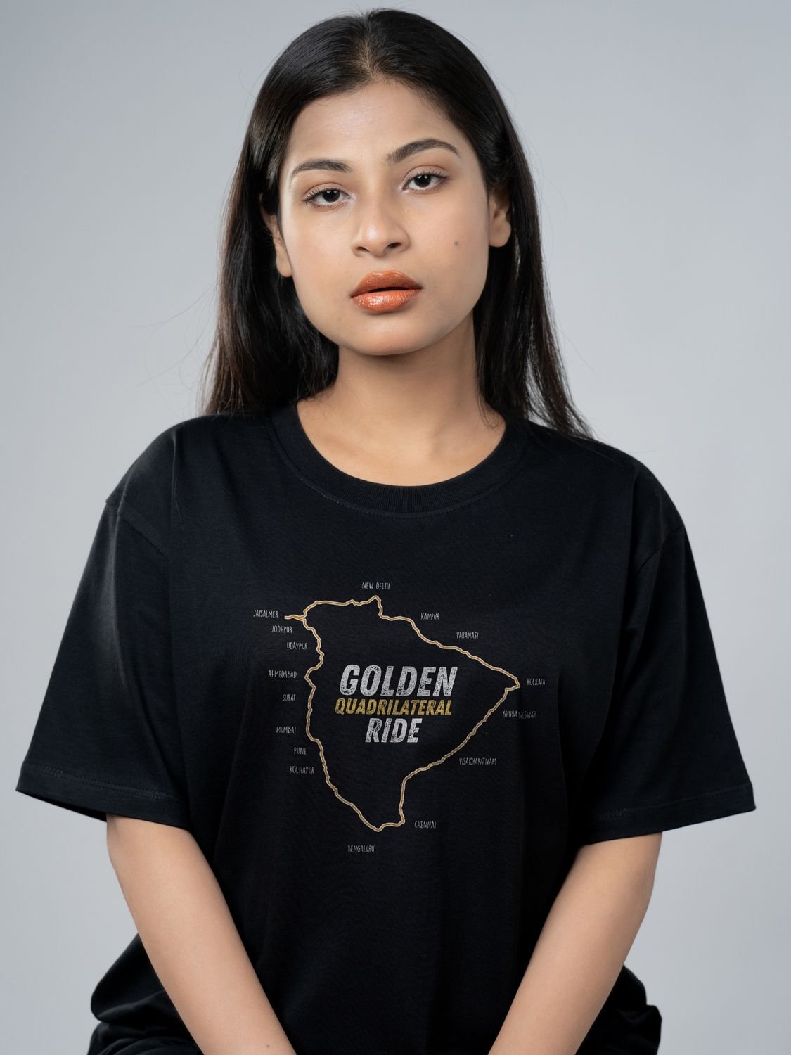 Roads to India® Men’s Travel T-Shirt – 100% Cotton Golden Quadrilateral Ride Graphic Tee | Unisex Regular & Oversized Fit| 180/220 GSM | Half Sleeve | S–5XL | Black, Navy Blue, Red, Olive Green