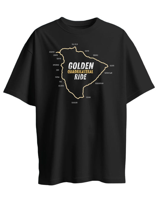 Roads to India® Men’s Travel T-Shirt – 100% Cotton Golden Quadrilateral Ride Graphic Tee | Unisex Regular & Oversized Fit| 180/220 GSM | Half Sleeve | S–5XL | Black, Navy Blue, Red, Olive Green