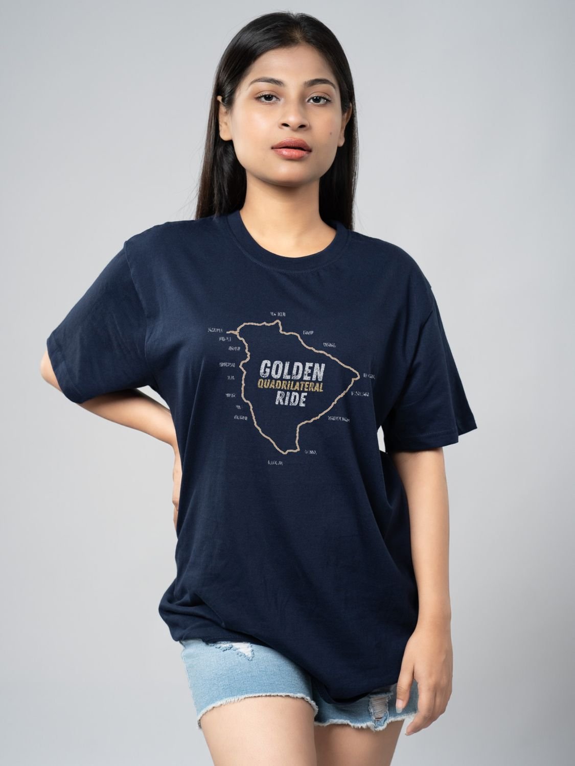 Roads to India® Men’s Travel T-Shirt – 100% Cotton Golden Quadrilateral Ride Graphic Tee | Unisex Regular & Oversized Fit| 180/220 GSM | Half Sleeve | S–5XL | Black, Navy Blue, Red, Olive Green