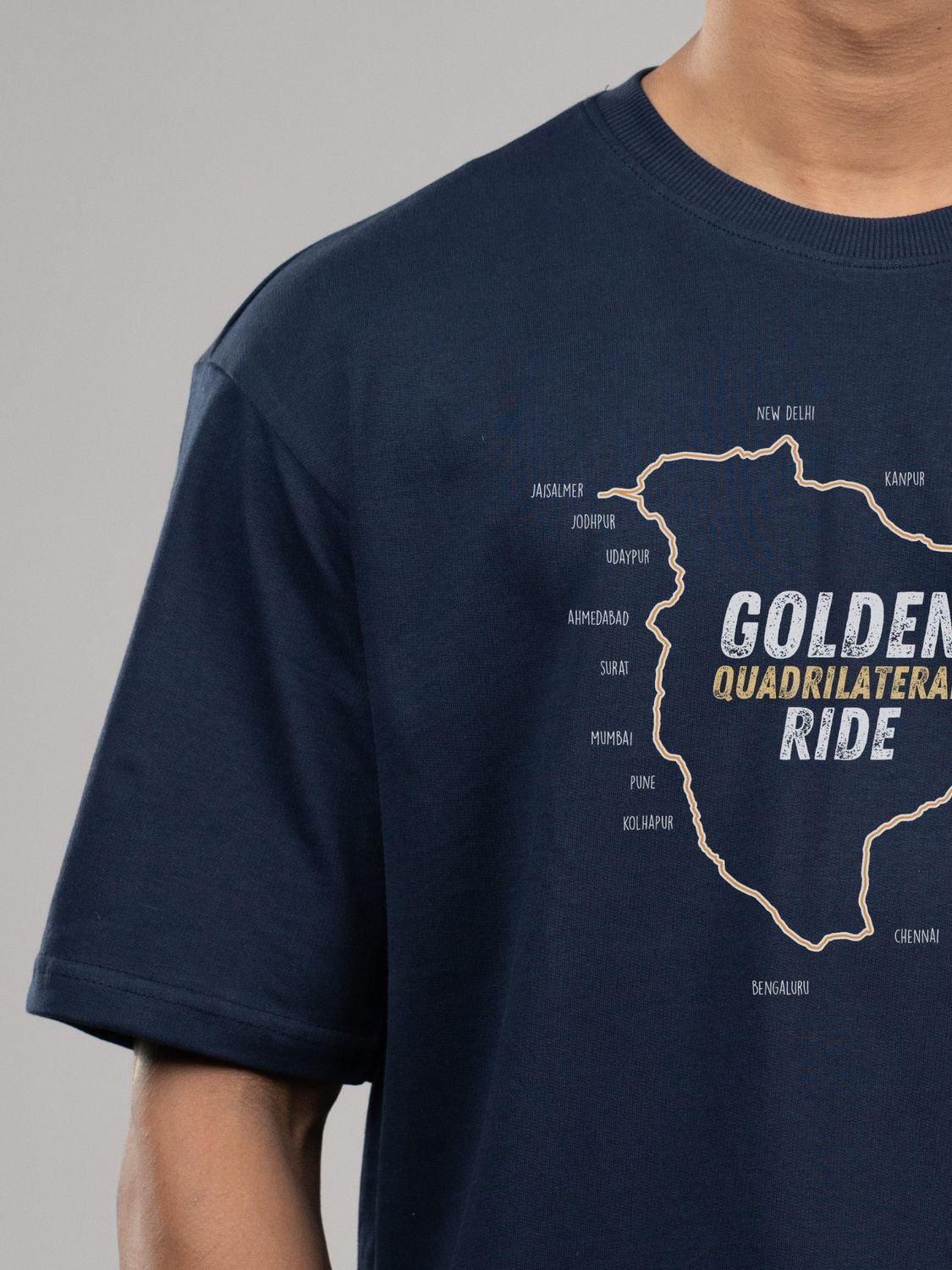 Roads to India® Men’s Travel T-Shirt – 100% Cotton Golden Quadrilateral Ride Graphic Tee | Unisex Regular & Oversized Fit| 180/220 GSM | Half Sleeve | S–5XL | Black, Navy Blue, Red, Olive Green