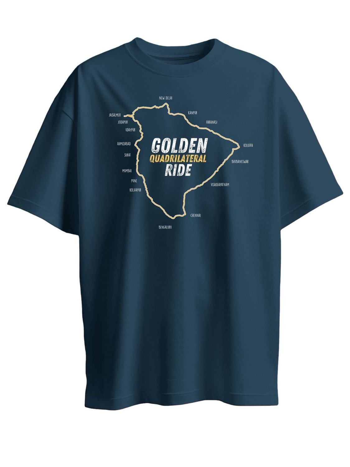 Roads to India® Men’s Travel T-Shirt – 100% Cotton Golden Quadrilateral Ride Graphic Tee | Unisex Regular & Oversized Fit| 180/220 GSM | Half Sleeve | S–5XL | Black, Navy Blue, Red, Olive Green