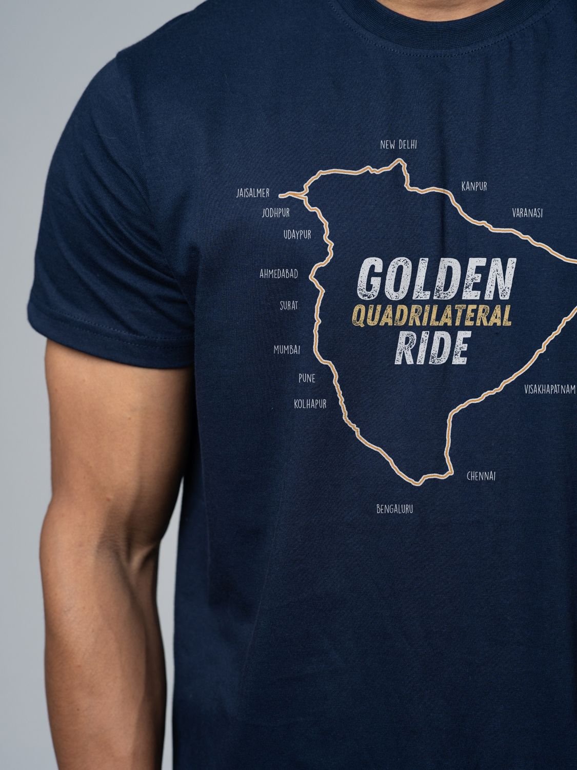 Roads to India® Men’s Travel T-Shirt – 100% Cotton Golden Quadrilateral Ride Graphic Tee | Unisex Regular & Oversized Fit| 180/220 GSM | Half Sleeve | S–5XL | Black, Navy Blue, Red, Olive Green