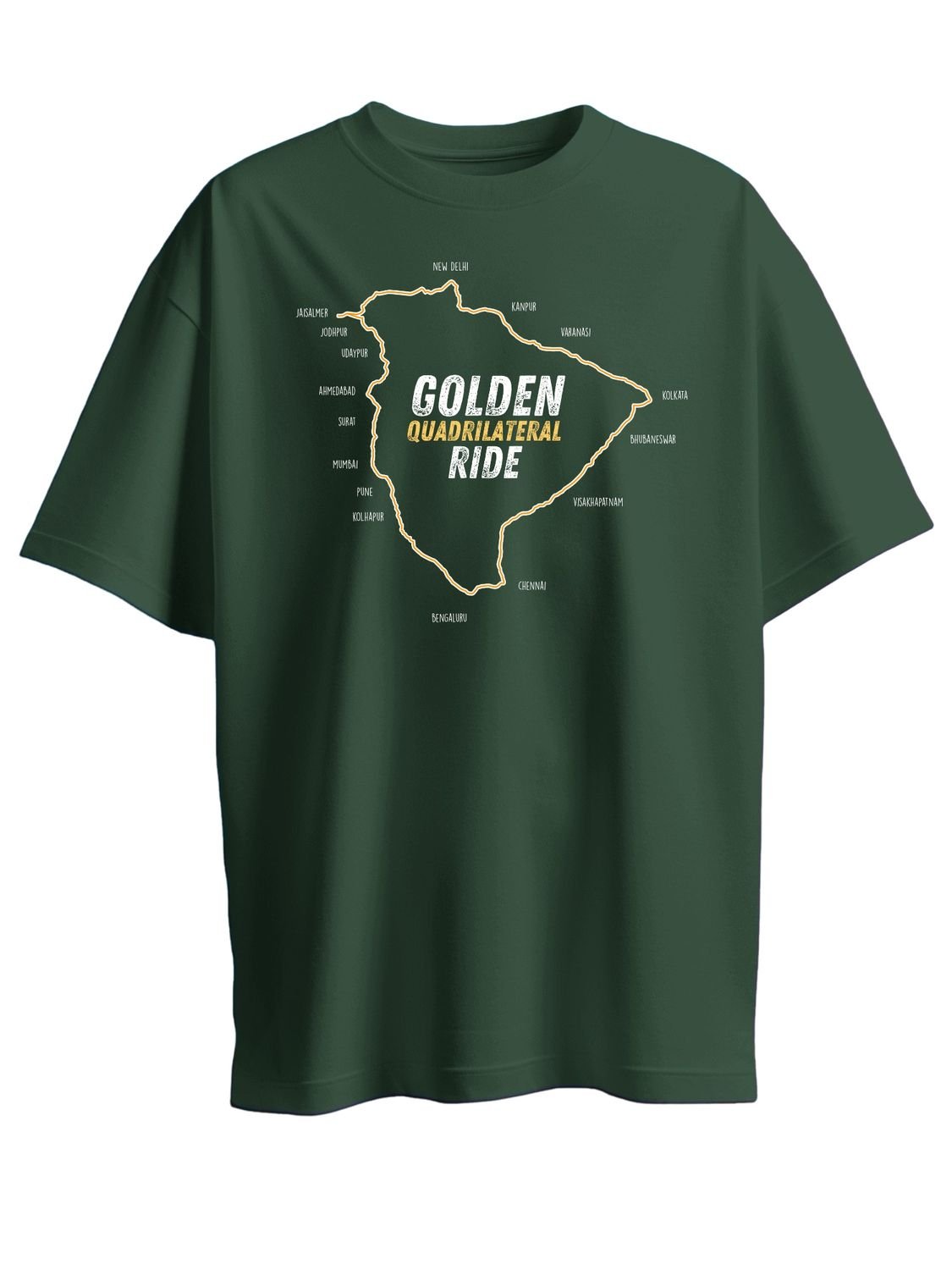 Roads to India® Men’s Travel T-Shirt – 100% Cotton Golden Quadrilateral Ride Graphic Tee | Unisex Regular & Oversized Fit| 180/220 GSM | Half Sleeve | S–5XL | Black, Navy Blue, Red, Olive Green