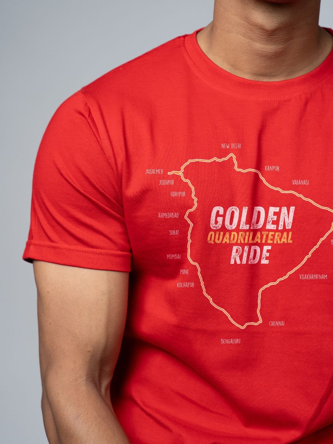 Roads to India® Men’s Travel T-Shirt – 100% Cotton Golden Quadrilateral Ride Graphic Tee | Unisex Regular & Oversized Fit| 180/220 GSM | Half Sleeve | S–5XL | Black, Navy Blue, Red, Olive Green