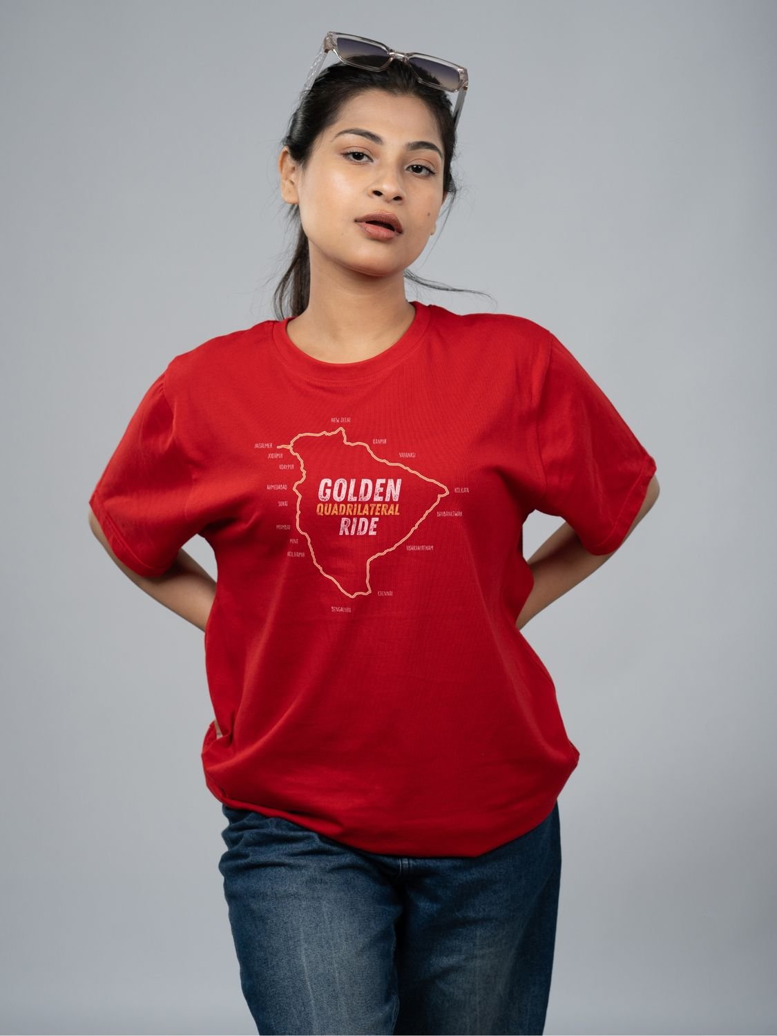 Roads to India® Men’s Travel T-Shirt – 100% Cotton Golden Quadrilateral Ride Graphic Tee | Unisex Regular & Oversized Fit| 180/220 GSM | Half Sleeve | S–5XL | Black, Navy Blue, Red, Olive Green