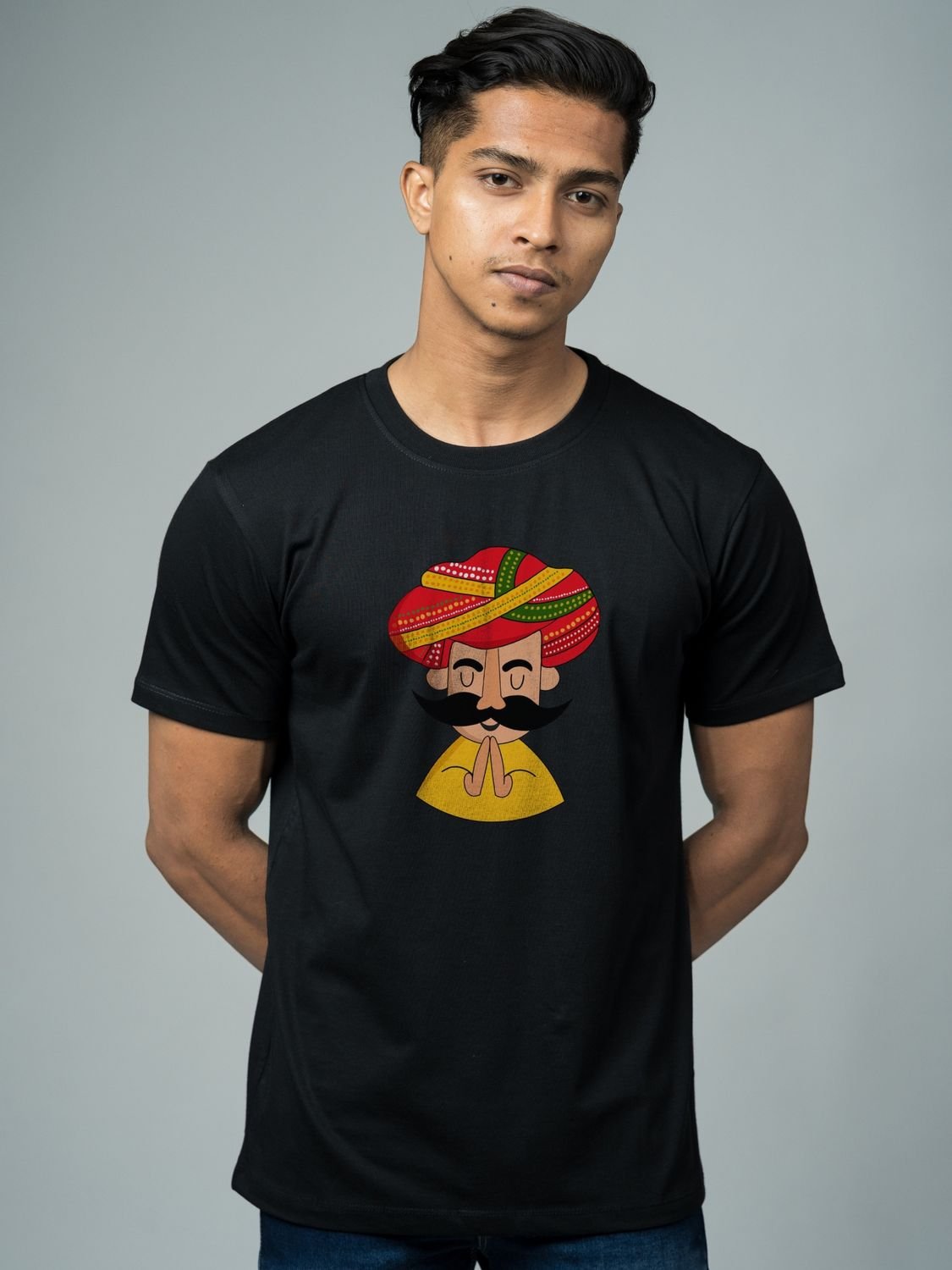 Roads to India® T-Shirt for Men – 100% Cotton Welcome to Rajasthan Unisex Half Sleeve Round Neck Graphic Print Tee | Regular & Oversized Fit | 180/220 GSM | S–5XL | White, Golden Yellow